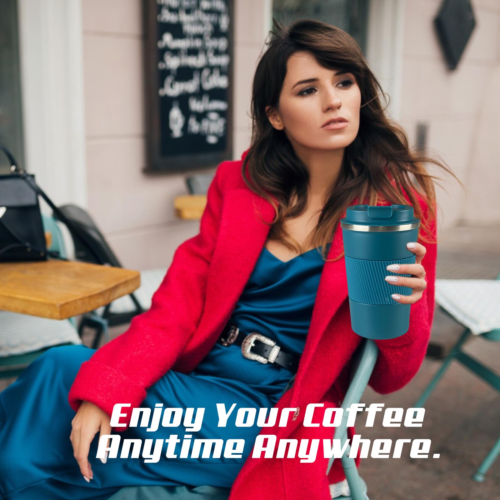 Vacuum-Insulated Stainless Steel Travel Coffee Mug, Leak-Proof Reusable Coffee Cup With Lid - Keep