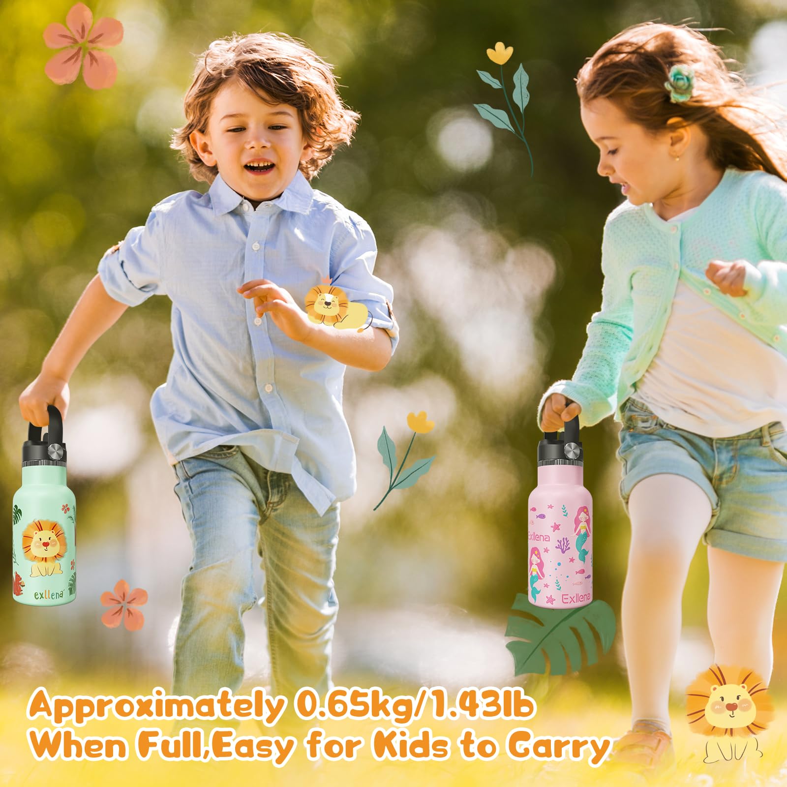 12Oz Kids Water Bottle For School With Kids-Friendly Straw & Handle, Leakproof Toddler Water Bottle