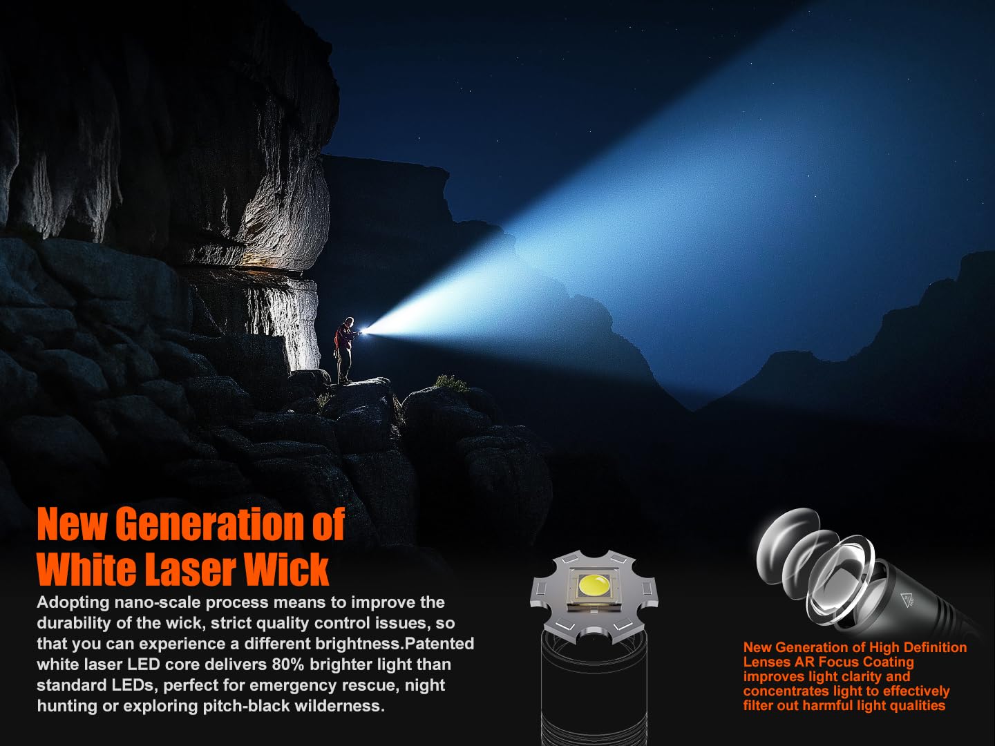 Skyfire Led Flashlights 1000000 High Lumens With Ignition Lens, Rechargeable Super Bright Zoomable Flash Light, 5 Modes Waterproof Handheld Powerful Utility Flashlight For Emergency Camping Hiking