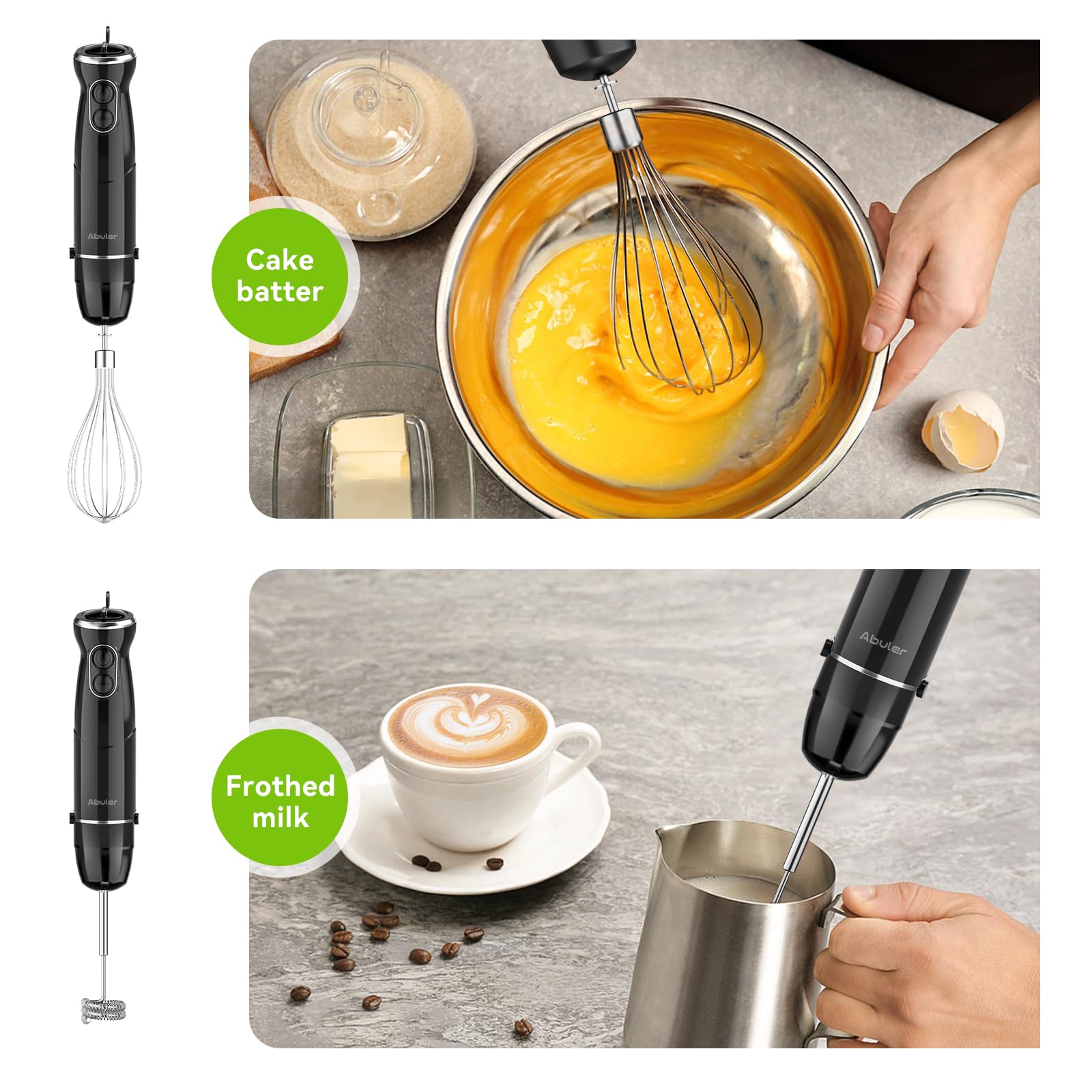 Abuler Immersion Blender Handheld, 800W Scratch Resistant Hand Blender, 5 In 1 Emulsifier Blender Mixer, Bpa- 12 Speed Stick Blender, Beaker, Chopper, Whisk, Frother, For Soup, Sauce, Baby Food