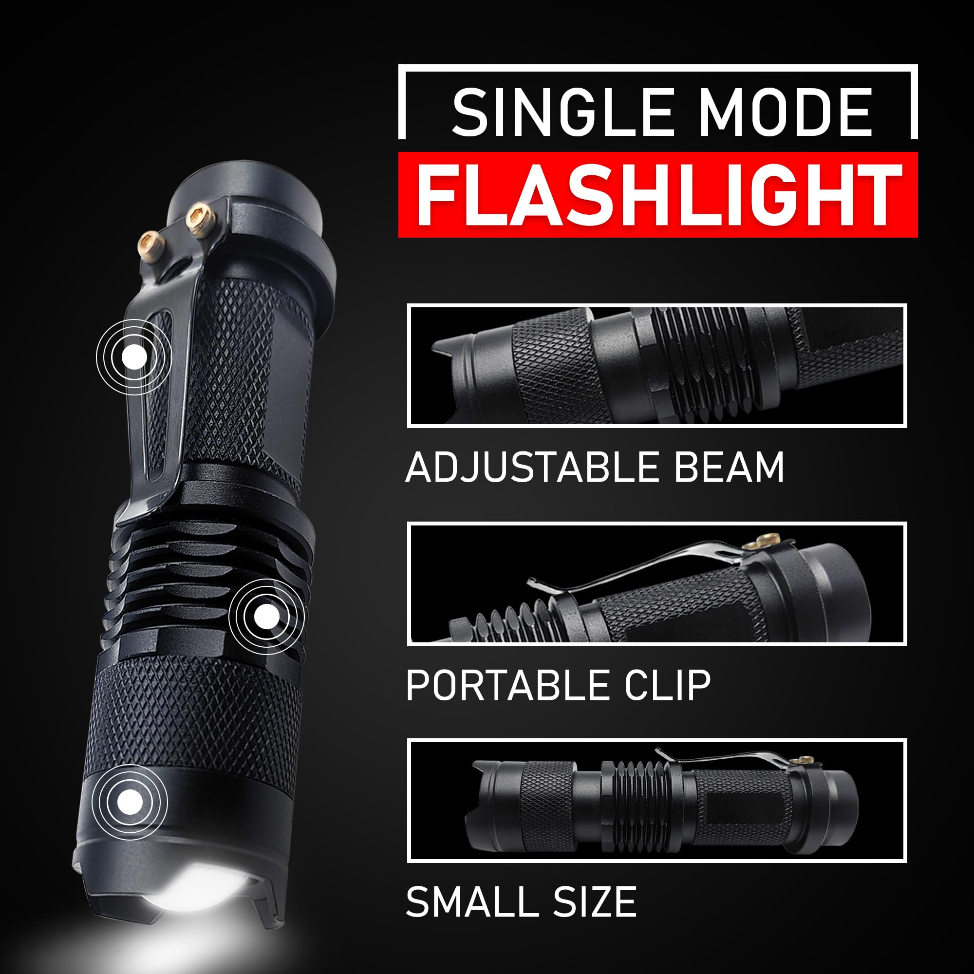 Naiveisland Super Bright Led Mini Flashlights With Belt Clip, Zoomable, Single Modes, Waterproof - Edc Flashlight For , Hiking, Camping, Hurricane & Power Outage,3-Pack