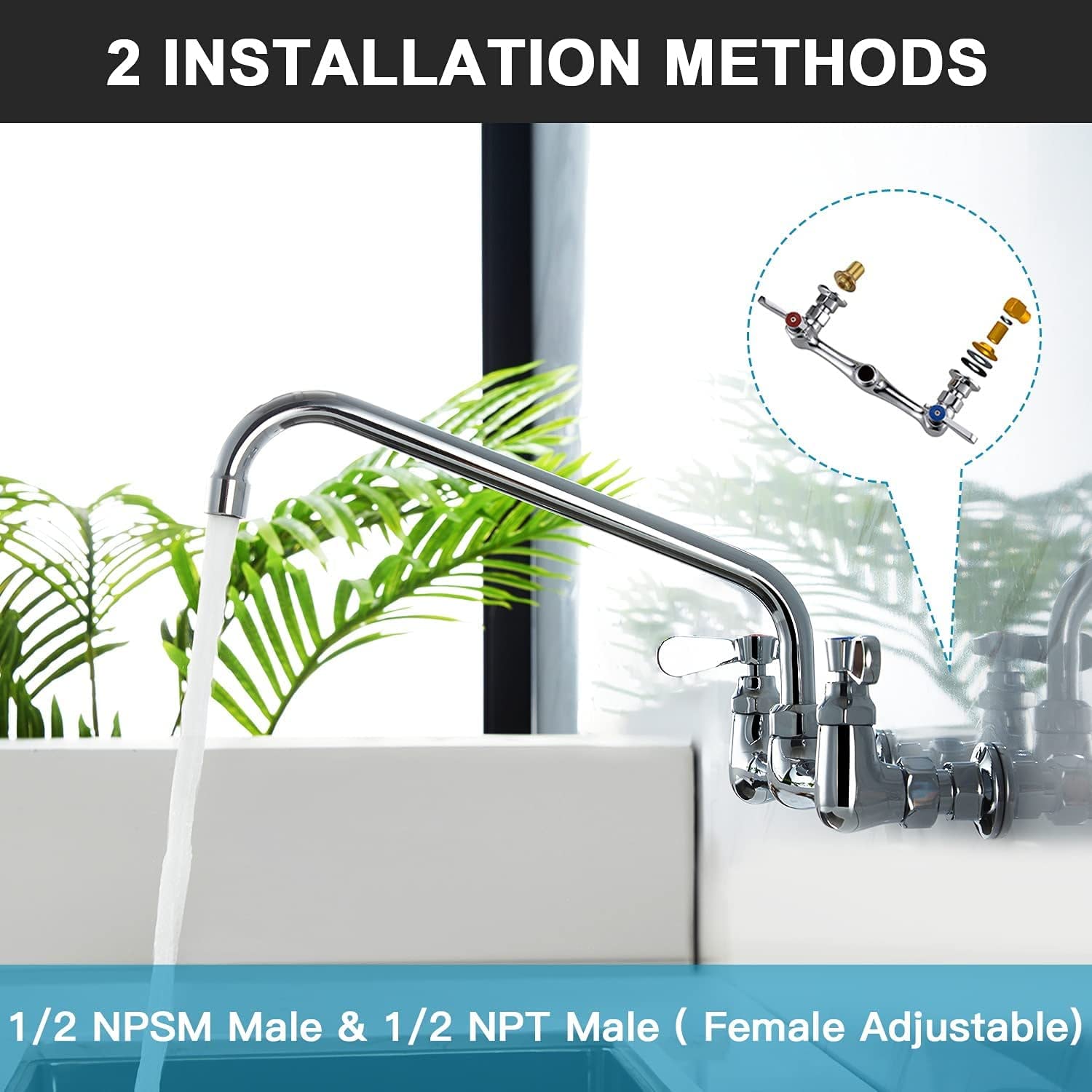 Favorpo 8 Inch Commercial Kitchen Wall Mount Faucet, 8 Inch Center Wall-Mount Utility Sink Faucets, 2 Handle Wall Mounted Faucets For Kitchen Laundry Room Restaurant