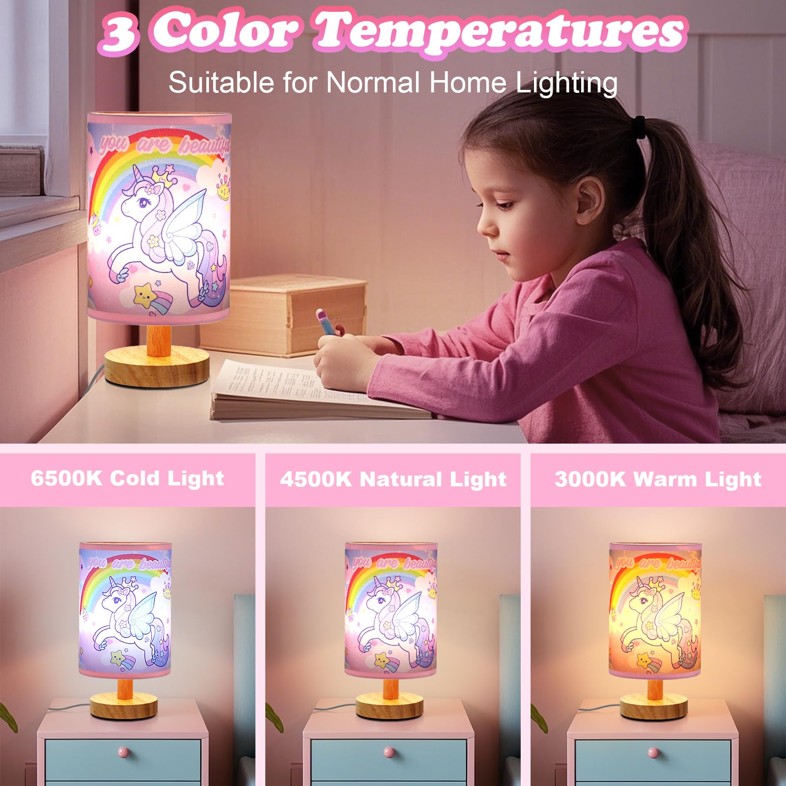Cifnuh Unicorn Lamp For Bedroom, 3 Color Temperature Large Unicorn Table Lamp Dimmable Bedside Nightstand Lamp Cute Desk Night Light For Girls Boys Kids Room Bedroom Living Room