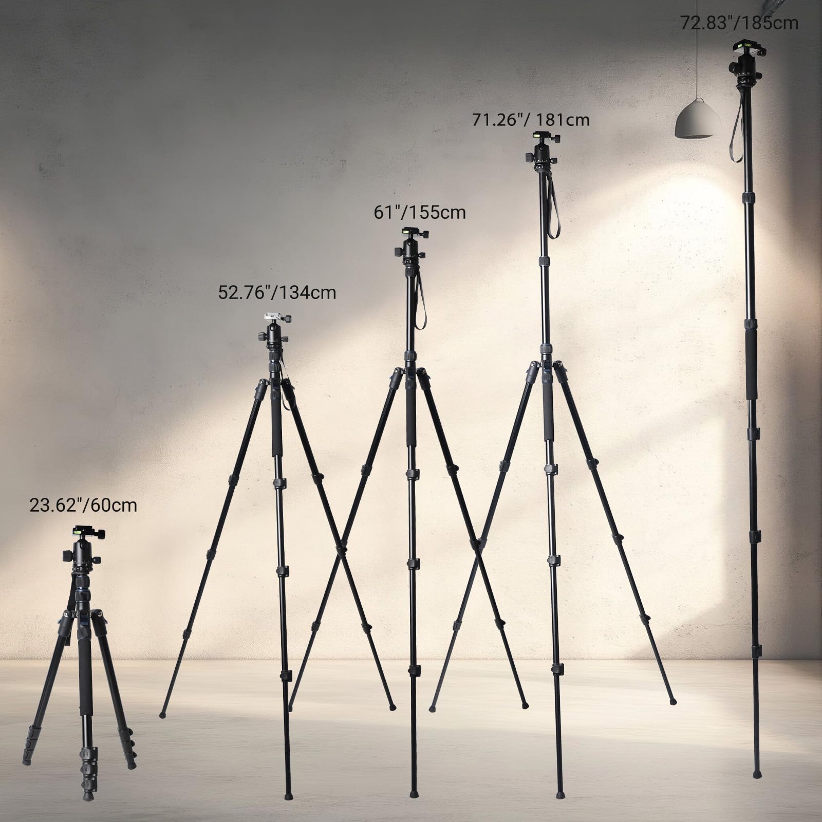 Jafuqaw 71" Camera Lightweight Foldable Aluminum Tripod & Monopod With 360° Ball Head Payload 33Lbs, Adjustable Height Professional Travel Tripod For Dslr Camera Shooting Smartphone