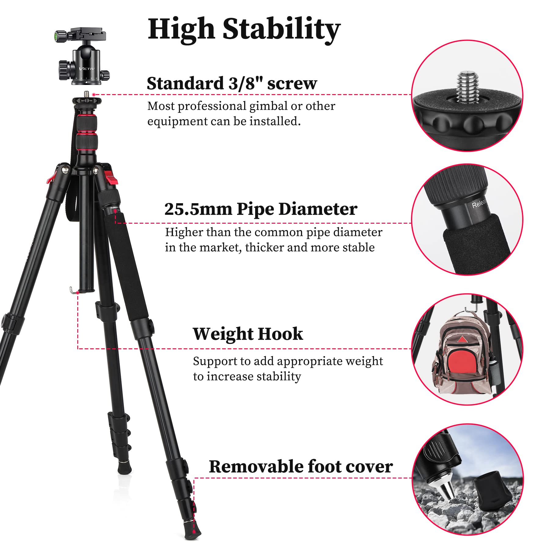 Victiv Professional Tripod For Camera, 81 Inch Aluminium Compact Travel Camera Tripod Monopod Heavy Duty With Phone Mount, Compatible With Canon Nikon Sony