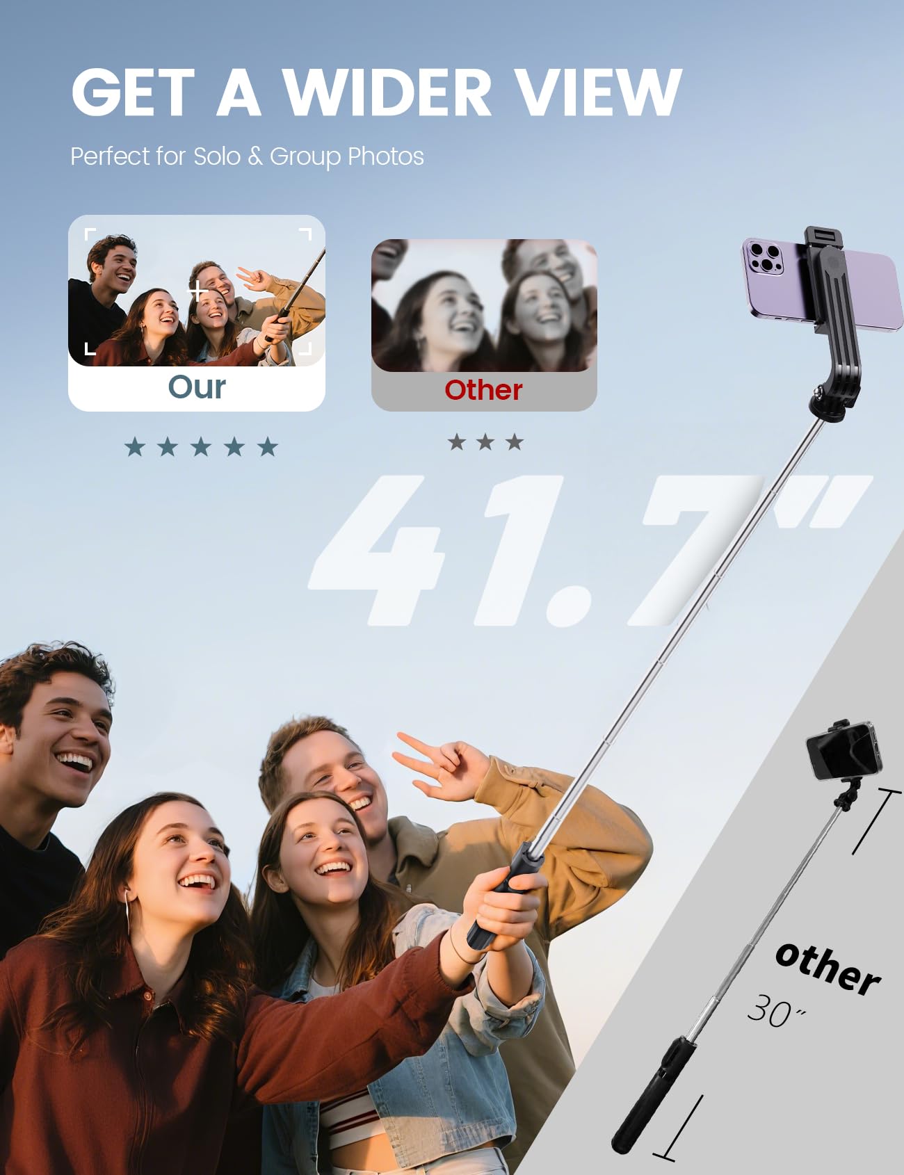 Anxre Selfie Stick Tripod With Remote, Extendable 360° Rotatable Selfie Stick, 41.7" Phone Tripod Stand For Cell Phone Filming Compatible With Iphone Samsung Android Smartphone Gopro