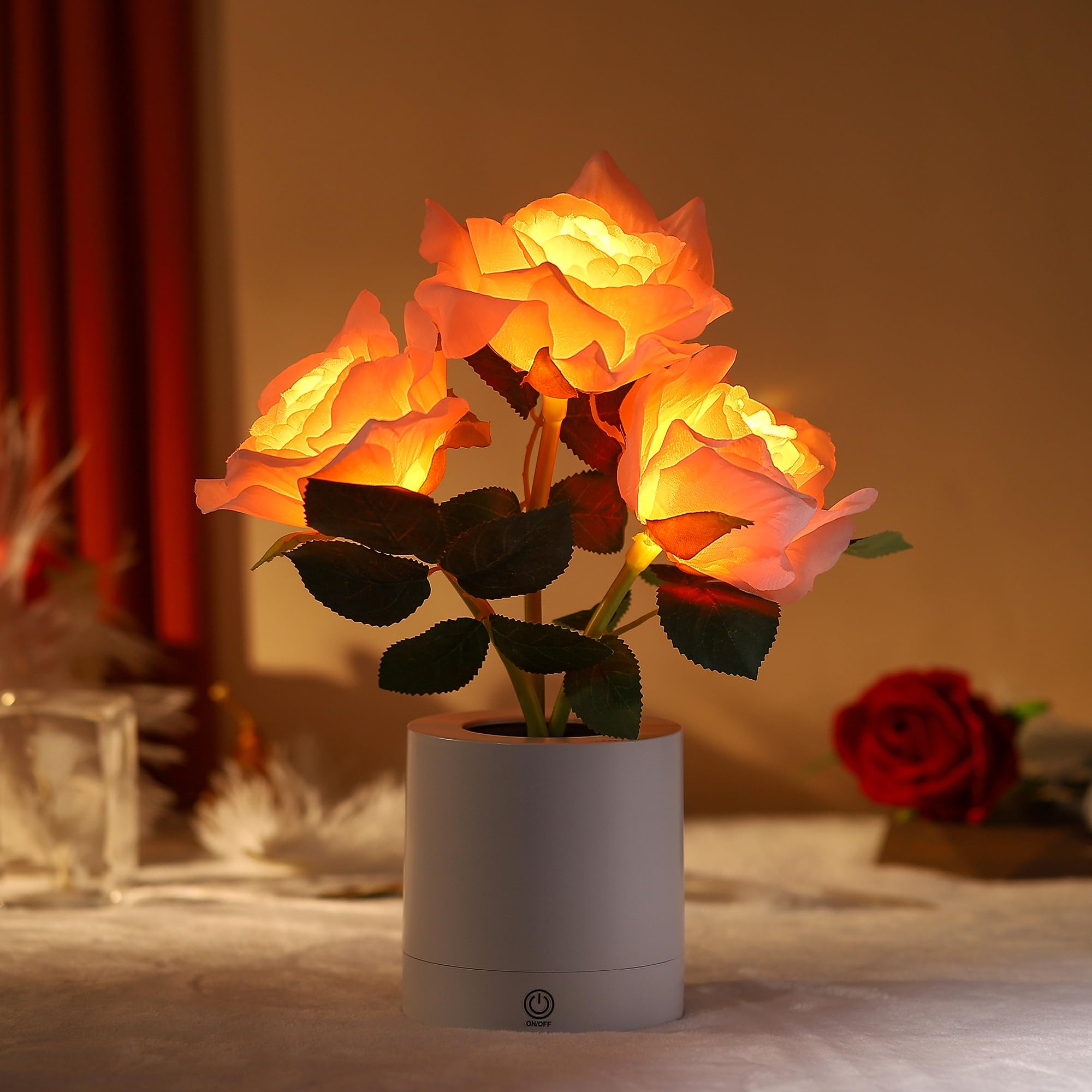 Wsyear Mothers Day Rose Flower Lamp, Led Artificial Flowers For Her Wife Girlfriend Small Table Lamp Night Light, Cordless Touch Lamp For Home Decor