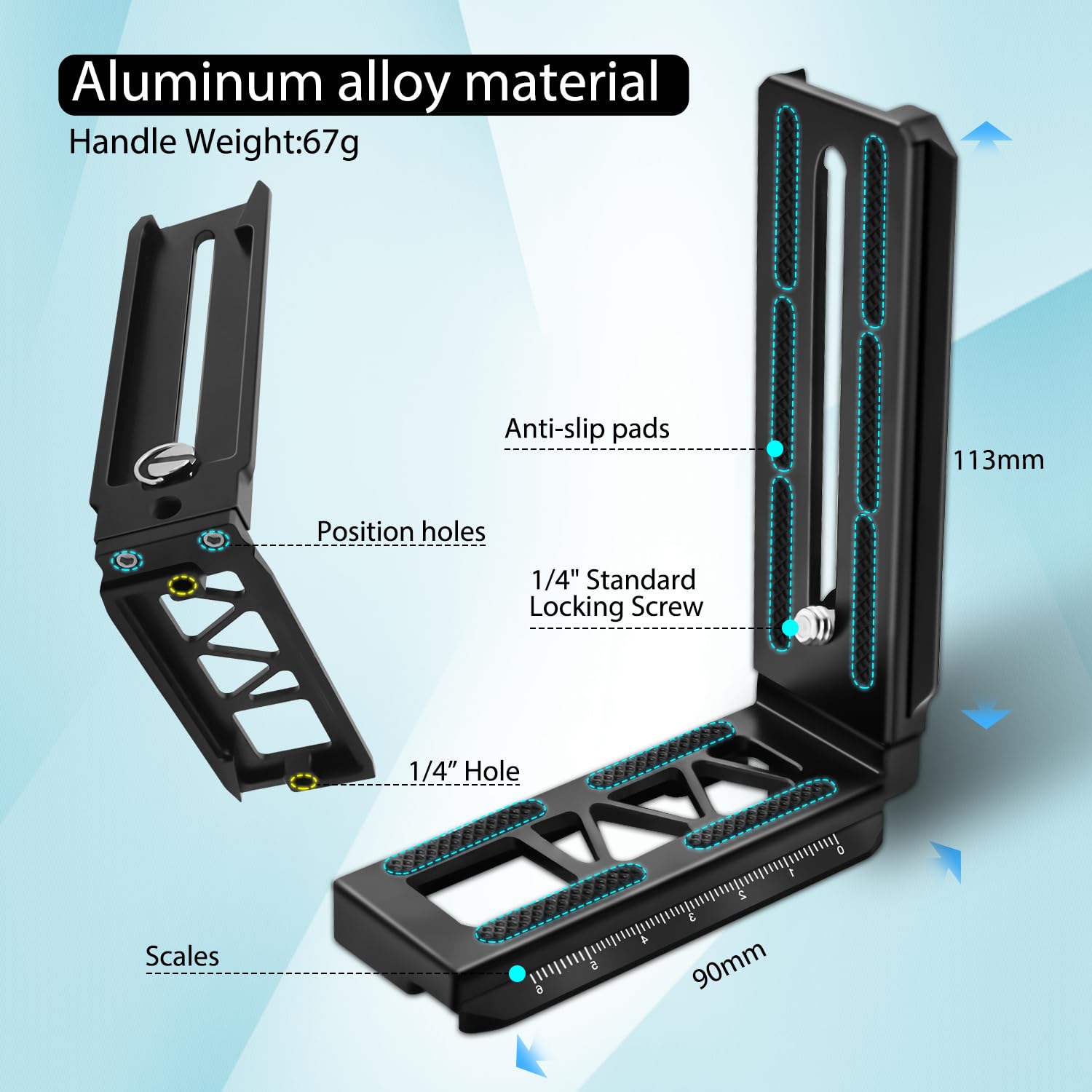 Wewoga Aluminum L Bracket Horizontal Vertical Switching Gimbal L Handle Camera Quick Release Tripod Plate Compatible With Dji Ronin Rs2/Rsc2/Rs3/Rs3 Pro Gimbal Stabilizer Camera Tripod
