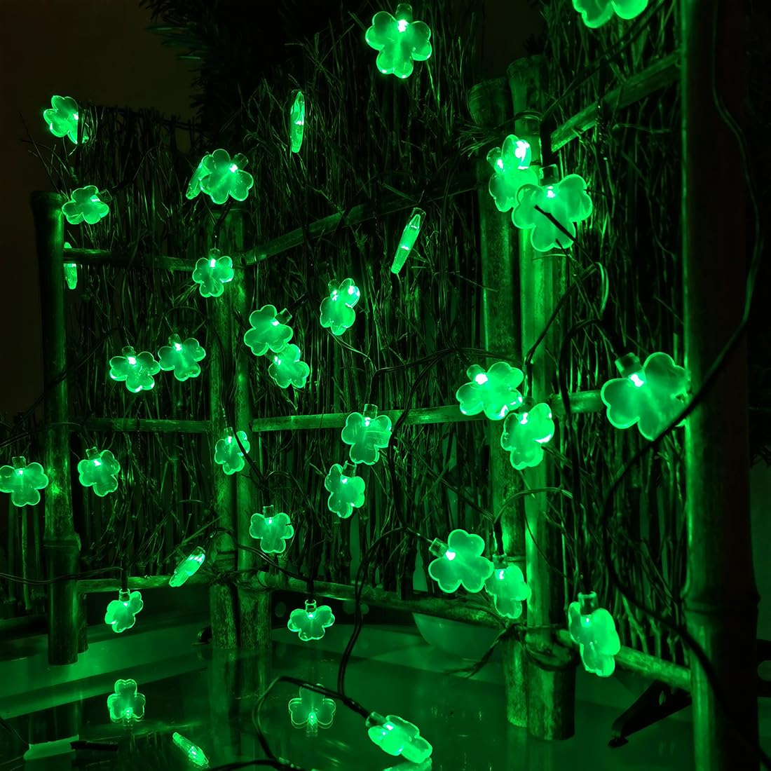 Viewpick Solar St Patricks Day Decorations Shamrock String Lights, 20Ft 50 Led Lucky Clover Green Lights, Outdoor Waterproof 8 Lighting Mode Lights For St. Patrick'S Day Home Irish Green Decoration