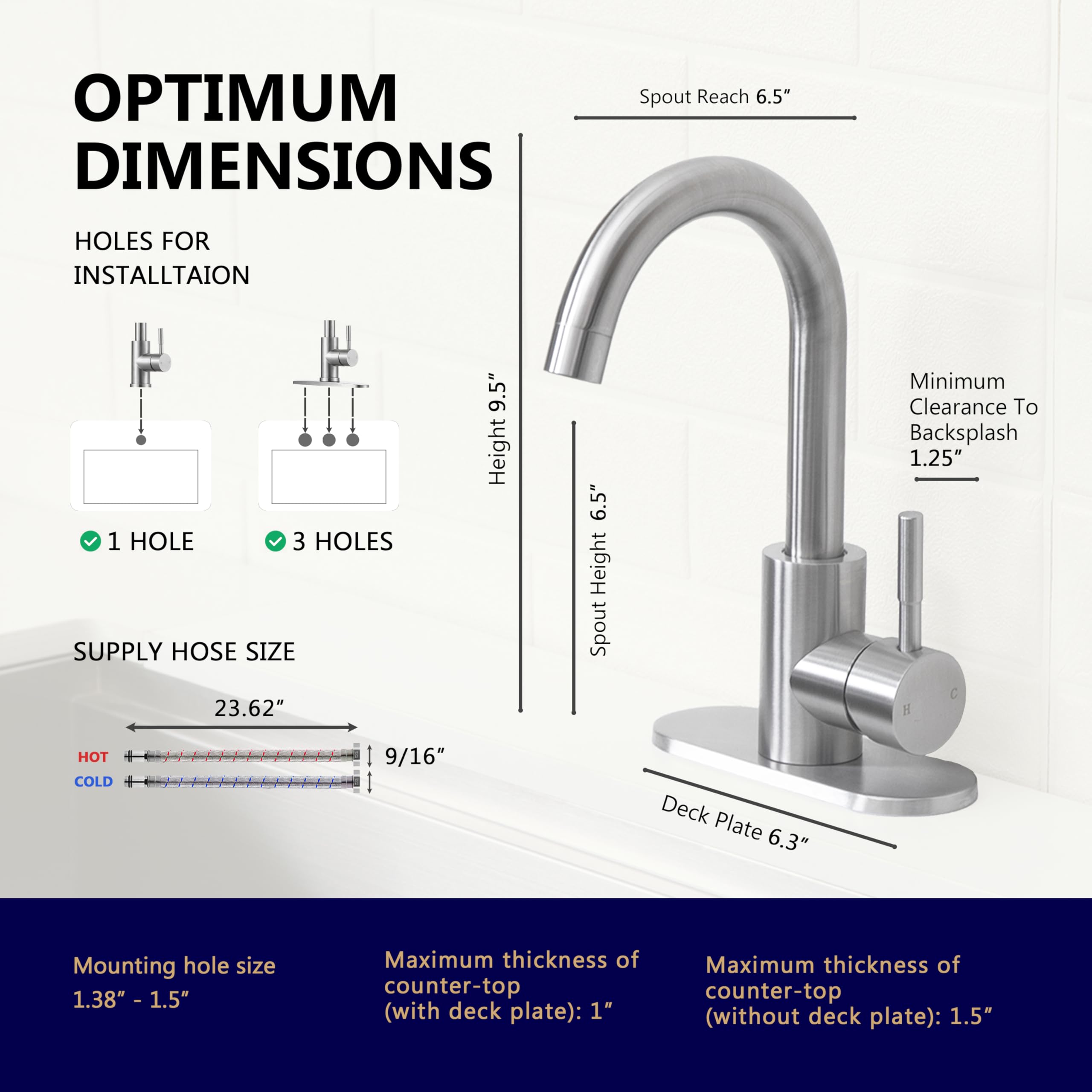 Comllen Wet Bar Sink Faucet, Brushed Nickel, Lead- 304 Stainless Steel, 360° Swivel, Single Handle, Small Prep Sink Faucets With Deck Plate For Rv Outdoor Laundry Vanity Lavatory