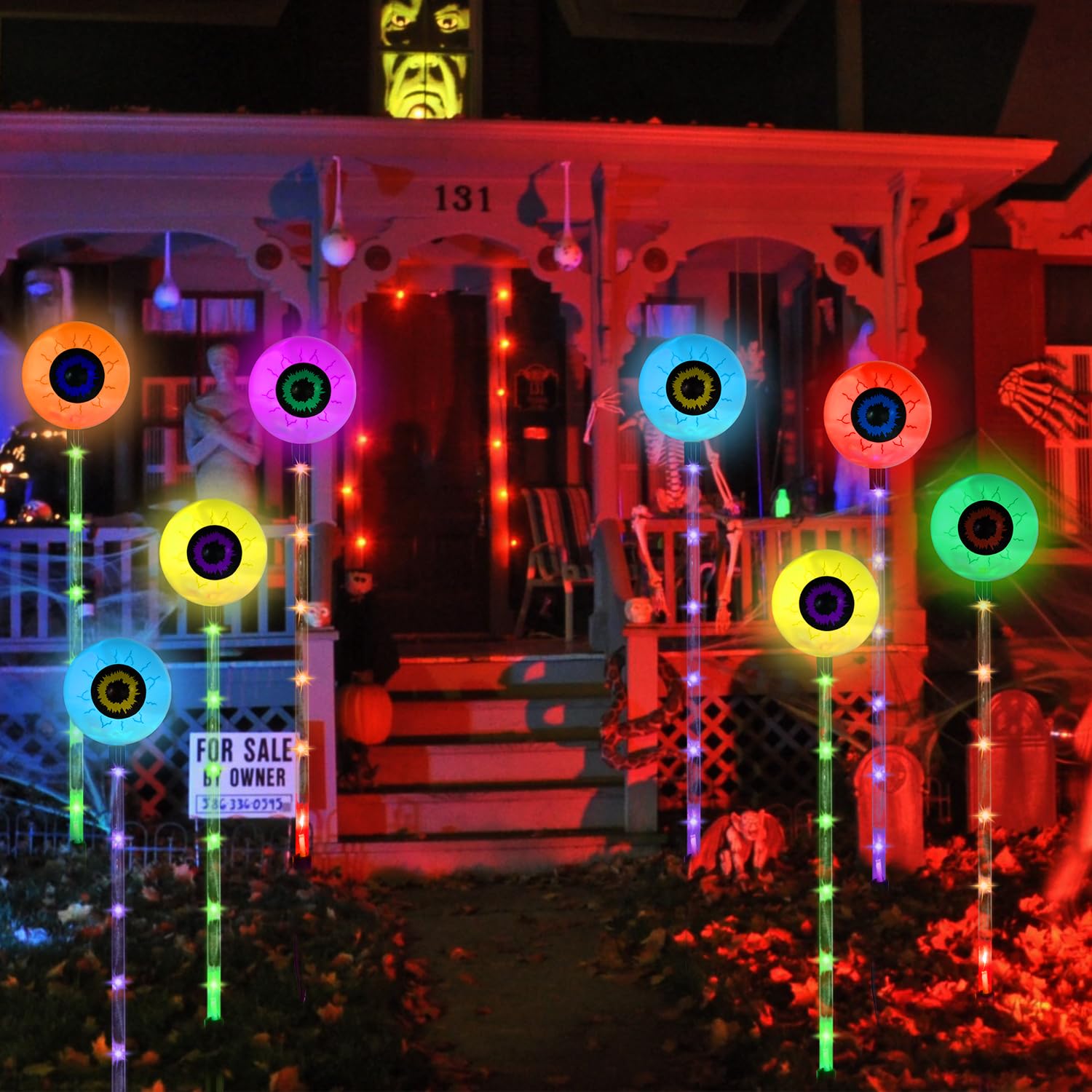 Kucicezu 6-Set Solar Eyeball Pathway Lights For Halloween Decorations Outside Multi-Color 7 Lighting Modes Ip65 Waterproof For Outdoor Yard Garden Pathway Walkway