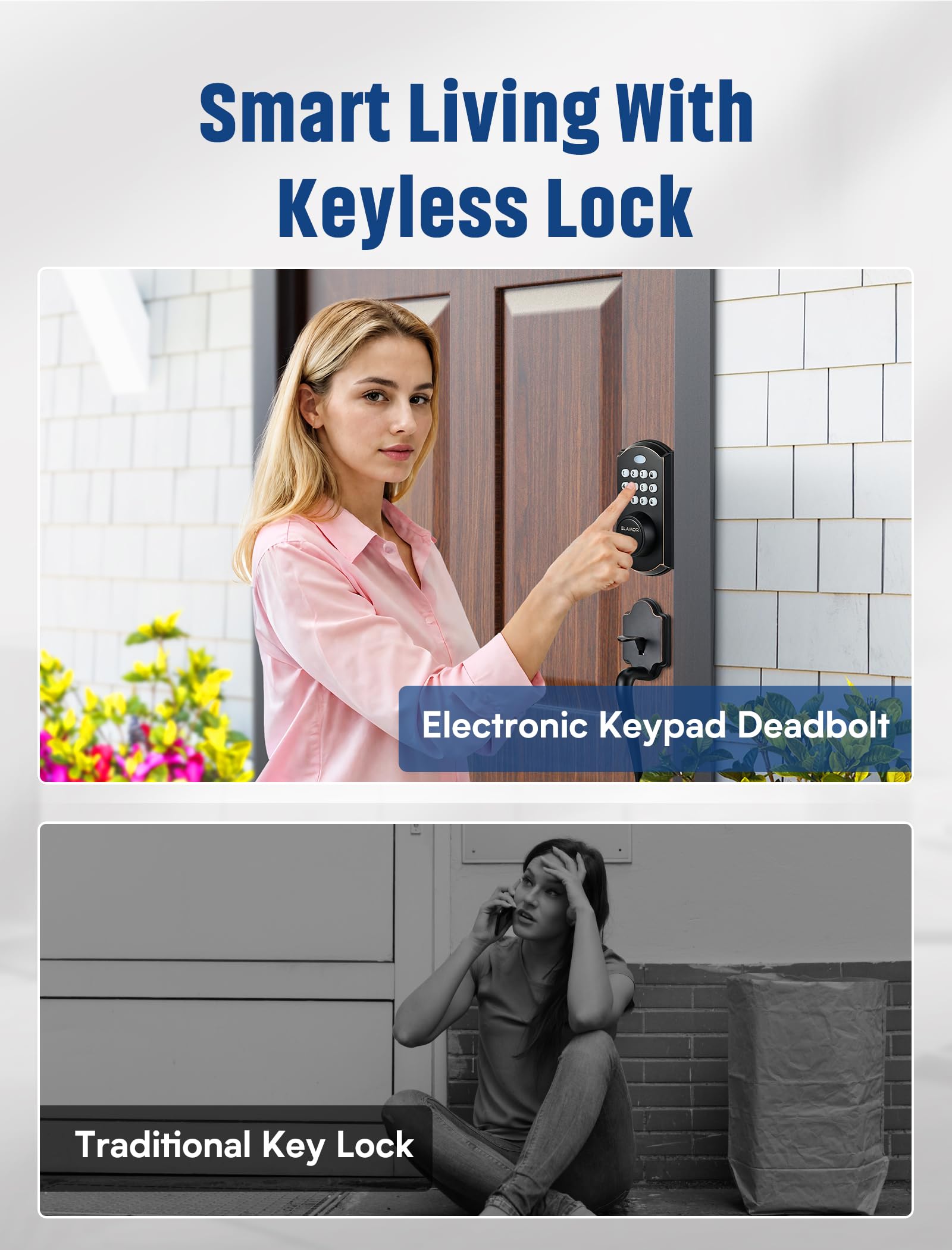 Elamor M19 Front Door Lock Set, Keyless Entry Deadbolt With Handle, Auto Lock, 50 User Codes, 2 Keys, Electronic Keypad, Waterproof Security Handle Set, Easy-To-Install, Oil Rubbed Bronze