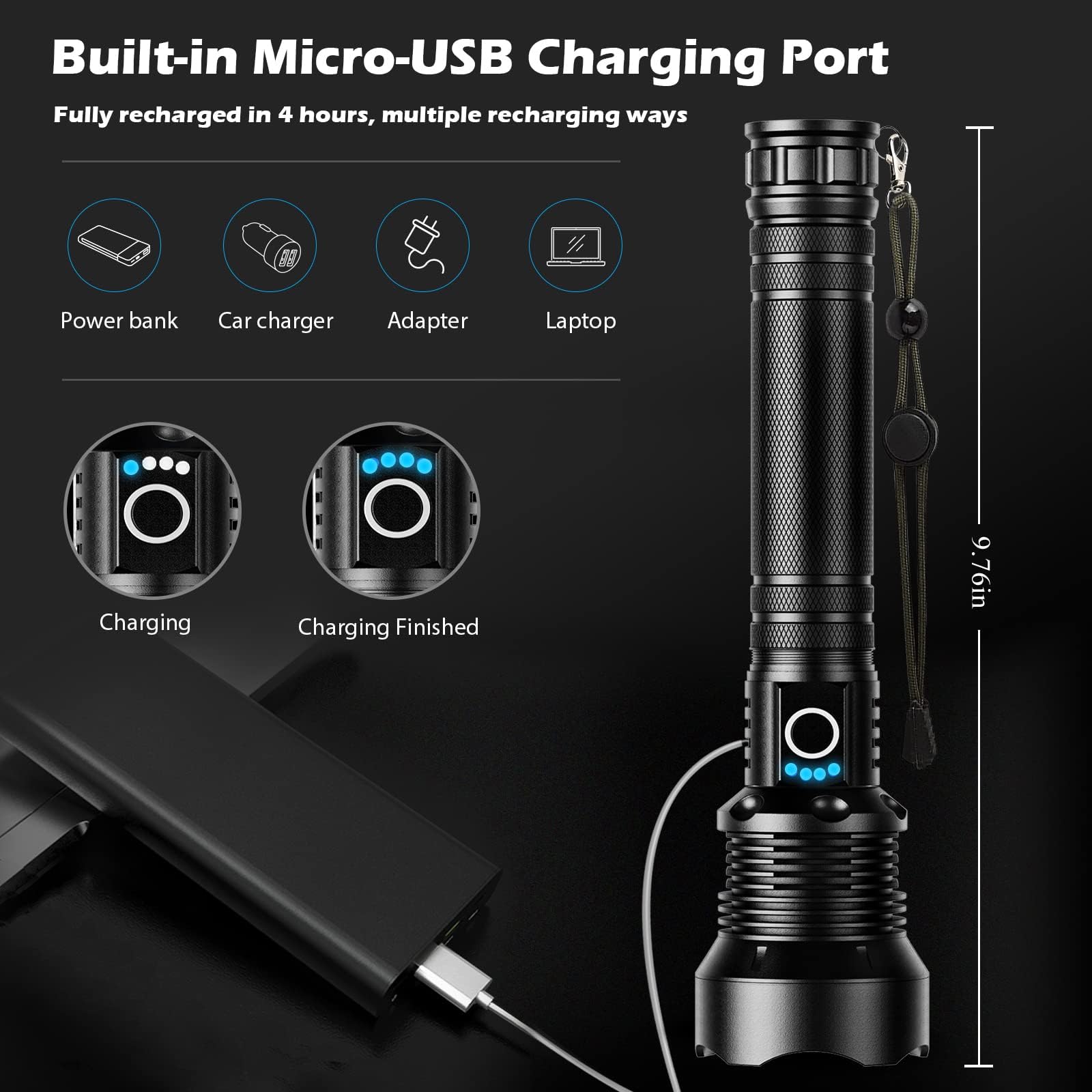 Lylting Rechargeable Flashlights 990,000 Lumens, Super Bright Led Flashlight High Lumens With Usb Cable, 5 Modes Waterproof Flashlight Powerful Flash Light For Home Camping Hiking