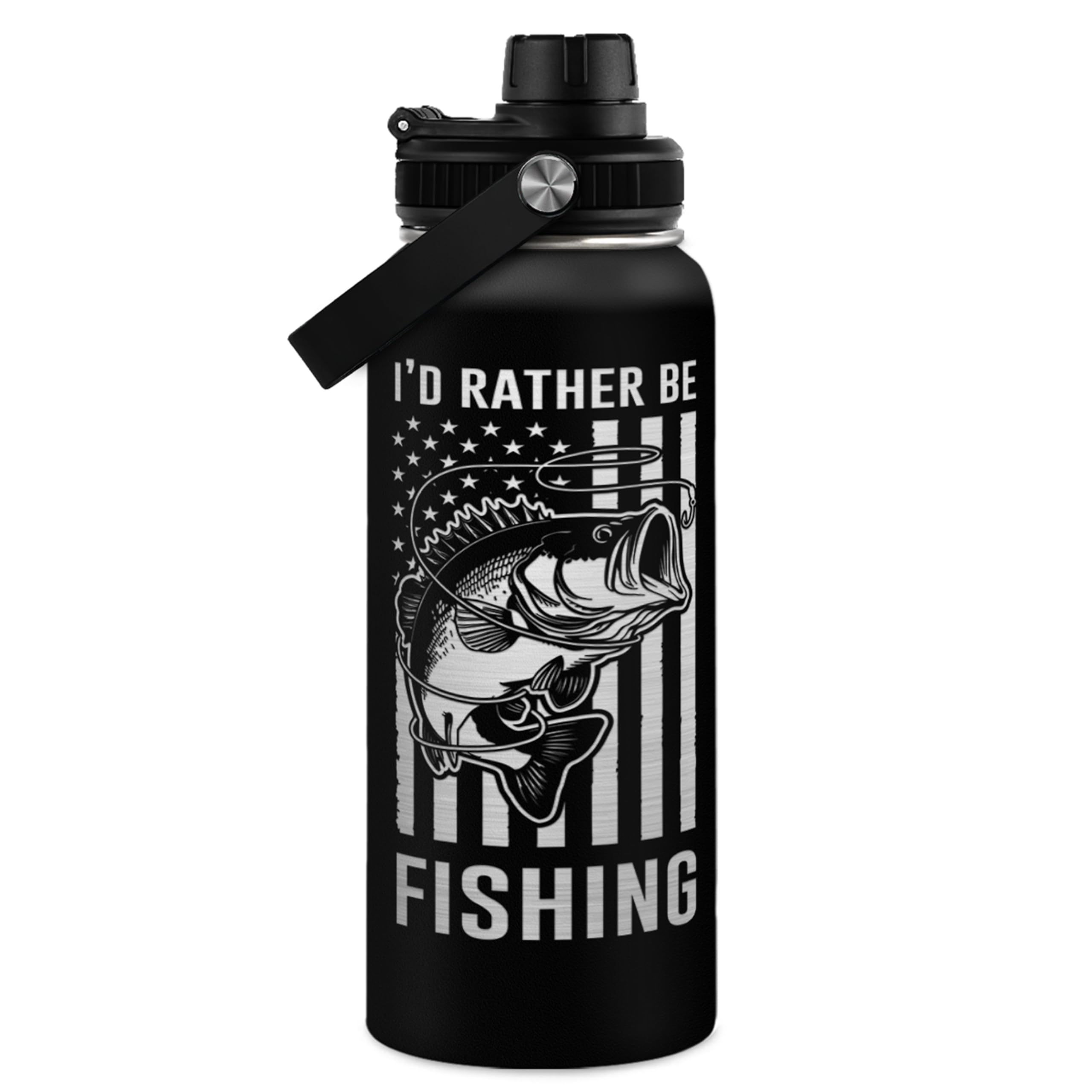 Sandjest Fishing Water Bottle - 32Oz Stainless Steel Insulated Bottles With Lid - Deer Fishing