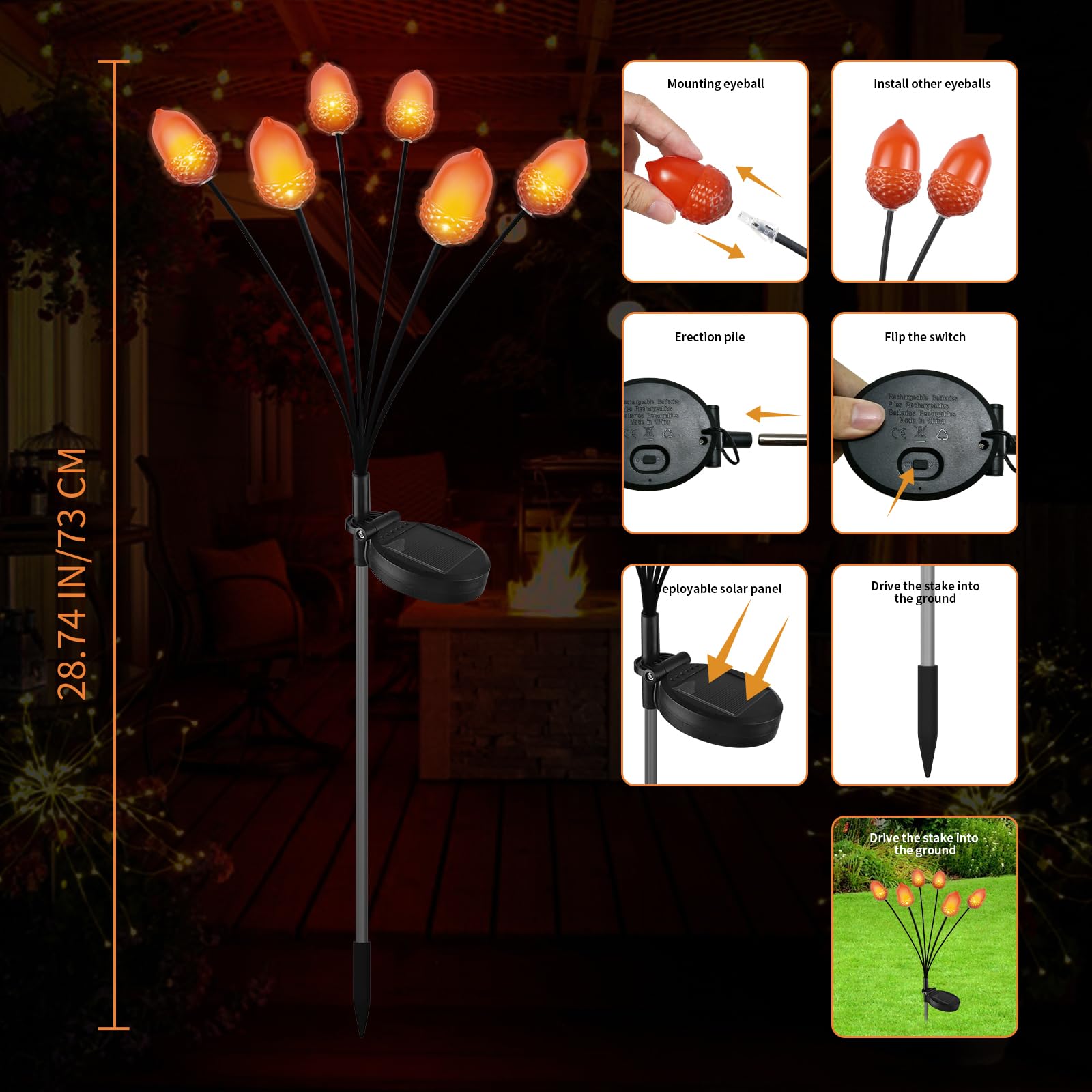 X-Giftkey Thanksgiving Decorations Outdoor Solar Garden Lights,12Led Artificial Big 3D Acorn Thanksgiving Lights Fall Decor Solar Fall Lights For Home Autumn Harvest Fall Party Decor,2Packs Orange