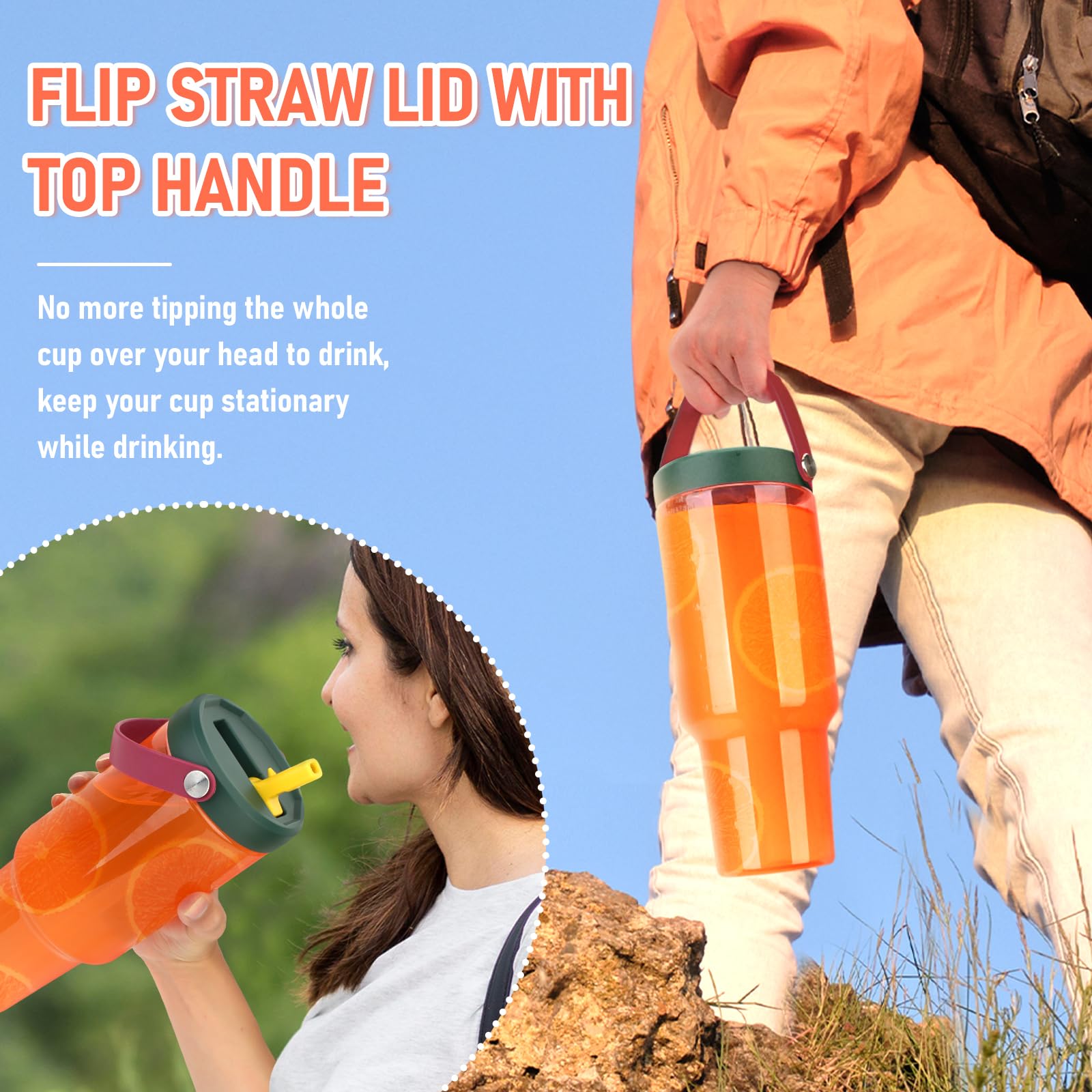 50 Oz Tritan Plastic Tumbler With Flip Straw Lid And Top Handle,- Reusable Clear Water