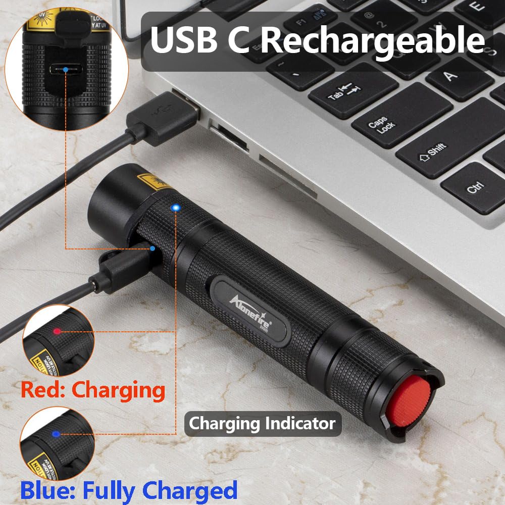 Alonefire Sv005 10W 365Nm Uv Flashlight Black Light Powerful Usb Rechargeable Woods Lamp Bed Bug Detector For Pet Urine Detection, Resin Curing, Minerals, Ac Leak With Uv Protective Glasses, Battery