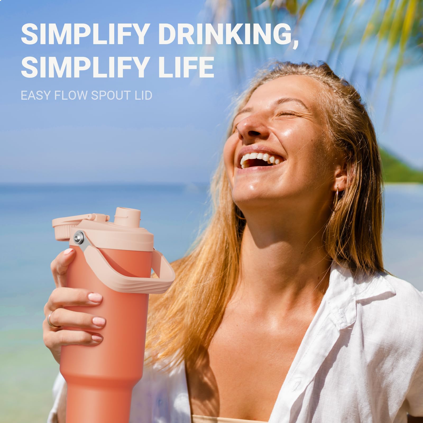 50 Oz Insulated Tumbler, Double Wall Vacuum Stainless Steel Cup With Handle And Spout Lid, For Cold