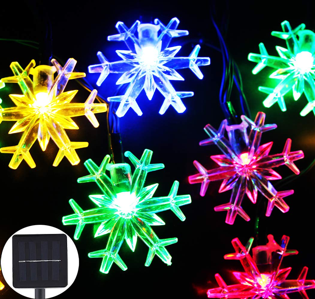 Inngree Solar Christmas Fairy String Lights 20 Ft 30 Led 8 Modes Solar Snowflake Outdoor Waterproof Powered String Lights For Garden Patio Yard Home Christmas Tree Parties(Multicolor)