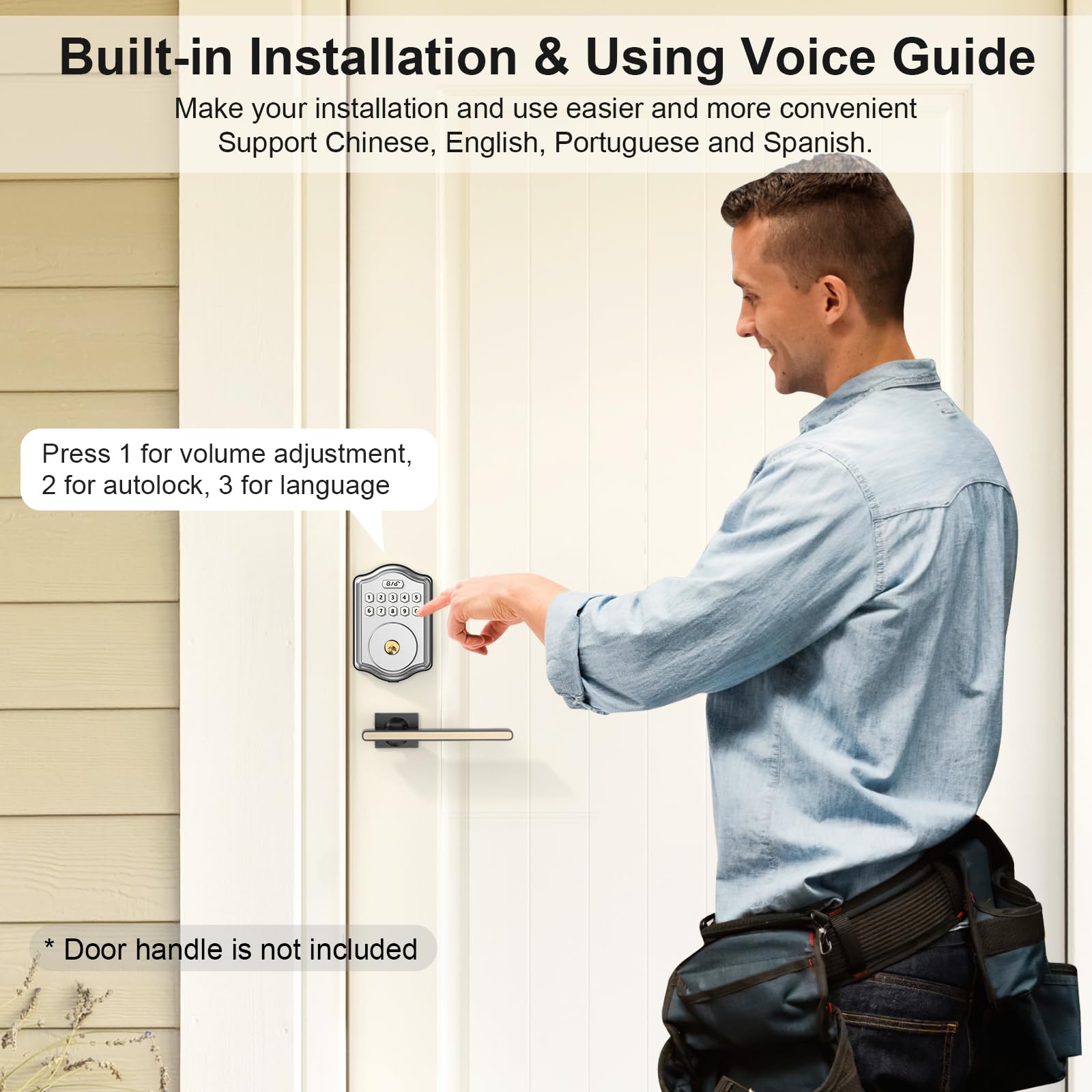 52Hz Keyless Entry Door Lock With Code, Electronic Keypad Deadbolt With 2 Keys, Smart Door Locks For Front Door, Voice Guidance, Anti-Peeping Password, Auto Lock, Easy To Install, Silver