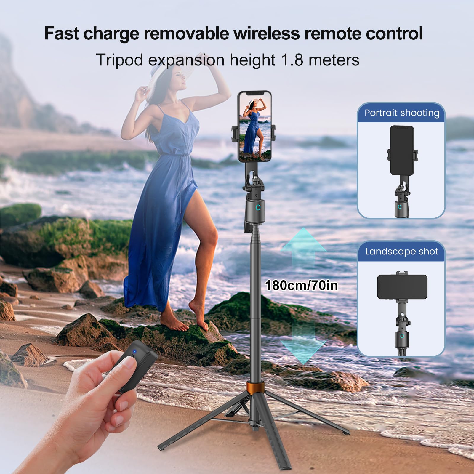 Arbenlulu Face Tracking Tripod For Iphone,70" Tall Travel Phone Tripod Stand With Light,Remote And Gesture Control,Selfie Stick For Video Recording&Tiktok Live Streaming&Content Creator