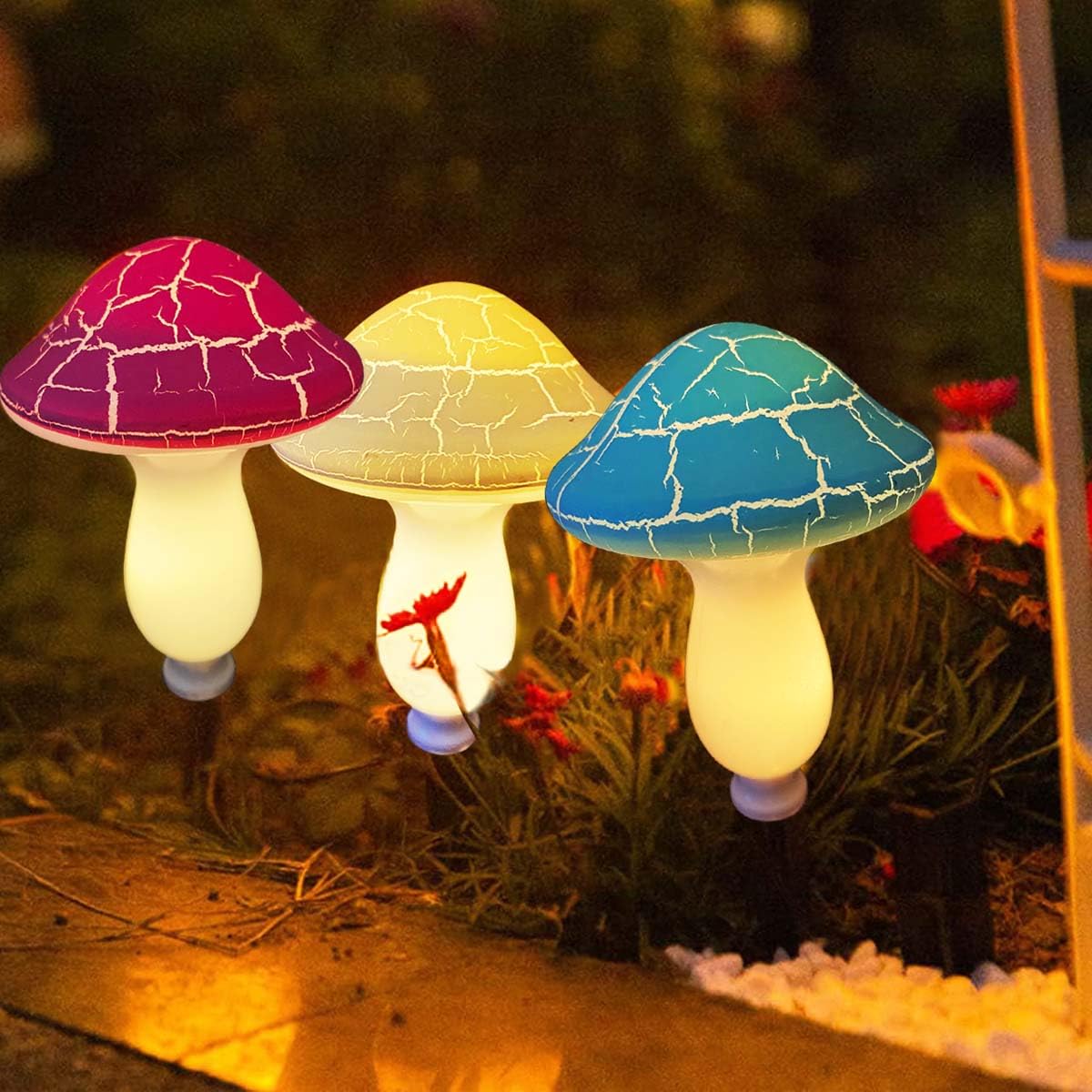 Ruexig Solar Mushroom Lights For Garden, 8 Led Crack Mushrooms, Waterproof Solar Pathway Lights, Mushroom Decor For Yard Decor, Flowerbed Housewarming Gift
