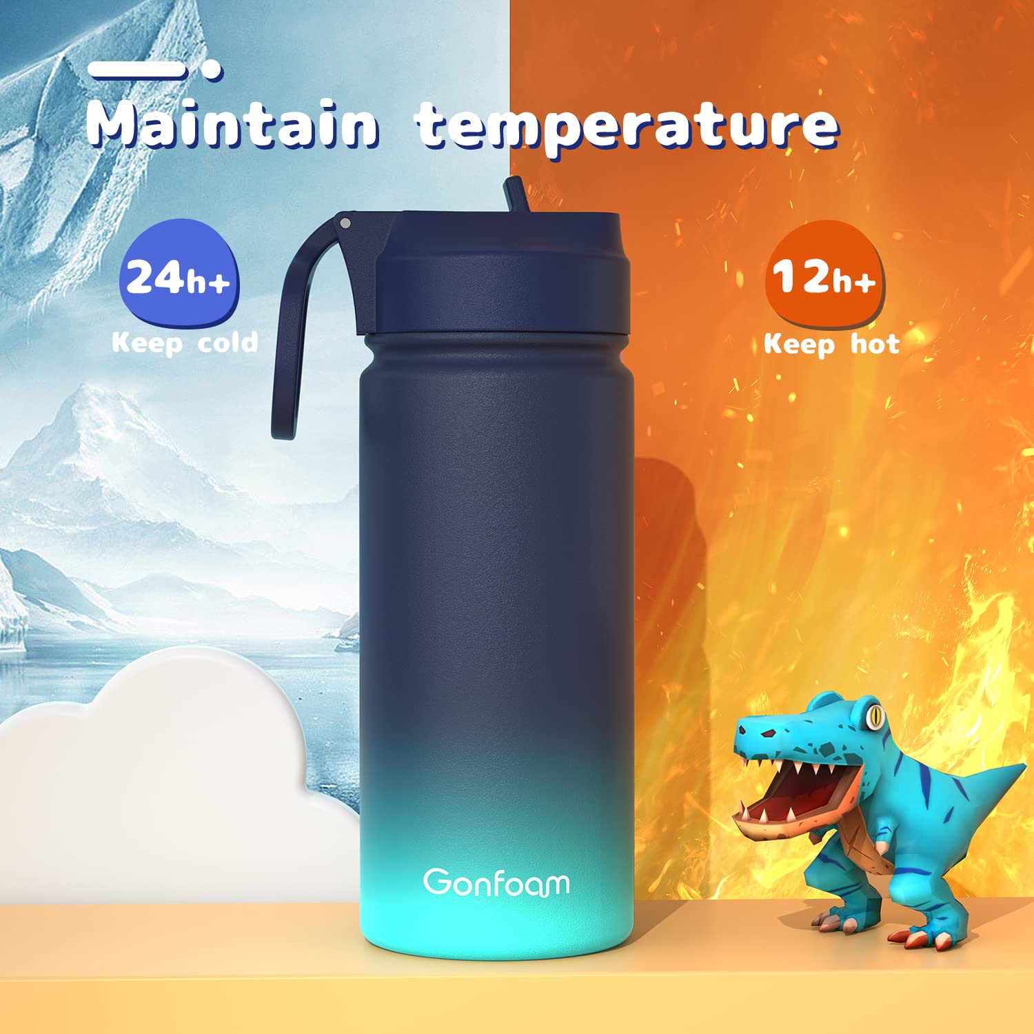 Kids Water Bottle, 2-Pack 16Oz Water Bottles With Stickers And Straw, Stainless Steel Vacuum