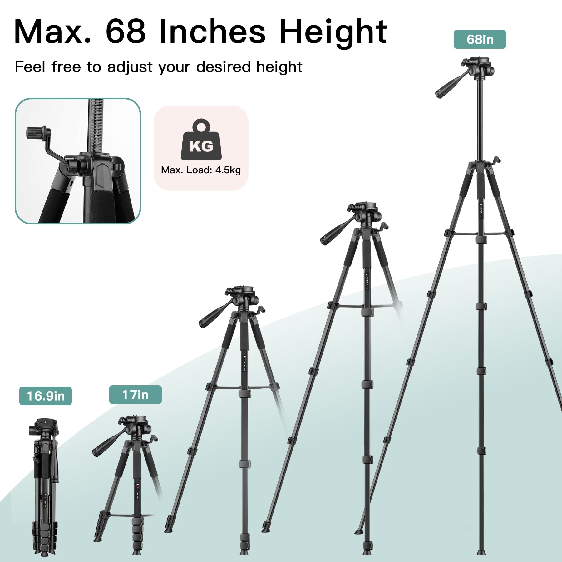 Victiv 68" Camera Tripod Stand, Tablet Tripod For Iphone Ipad With Remote And Phone Holder, Phone Stand For Video Recording Travel Photo Vlog Photography, Compatible Canon With Nikon Ipad