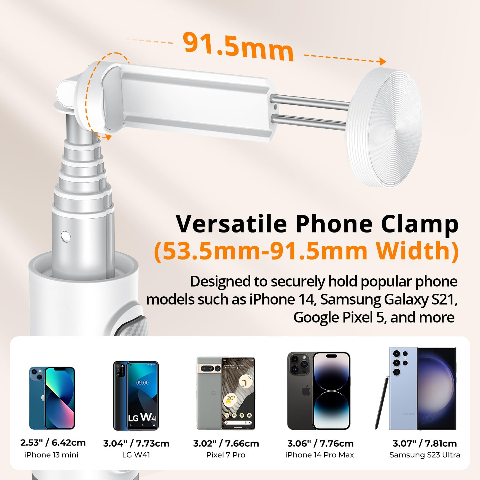 Atumtek 55" Selfie Stick Tripod, All-In-One Extendable Aluminum Phone Tripod With Rechargeable Bluetooth Remote, 360 Rotatable For Iphone 15 Pro Max/15/14/13 Samsung Smartphones, White