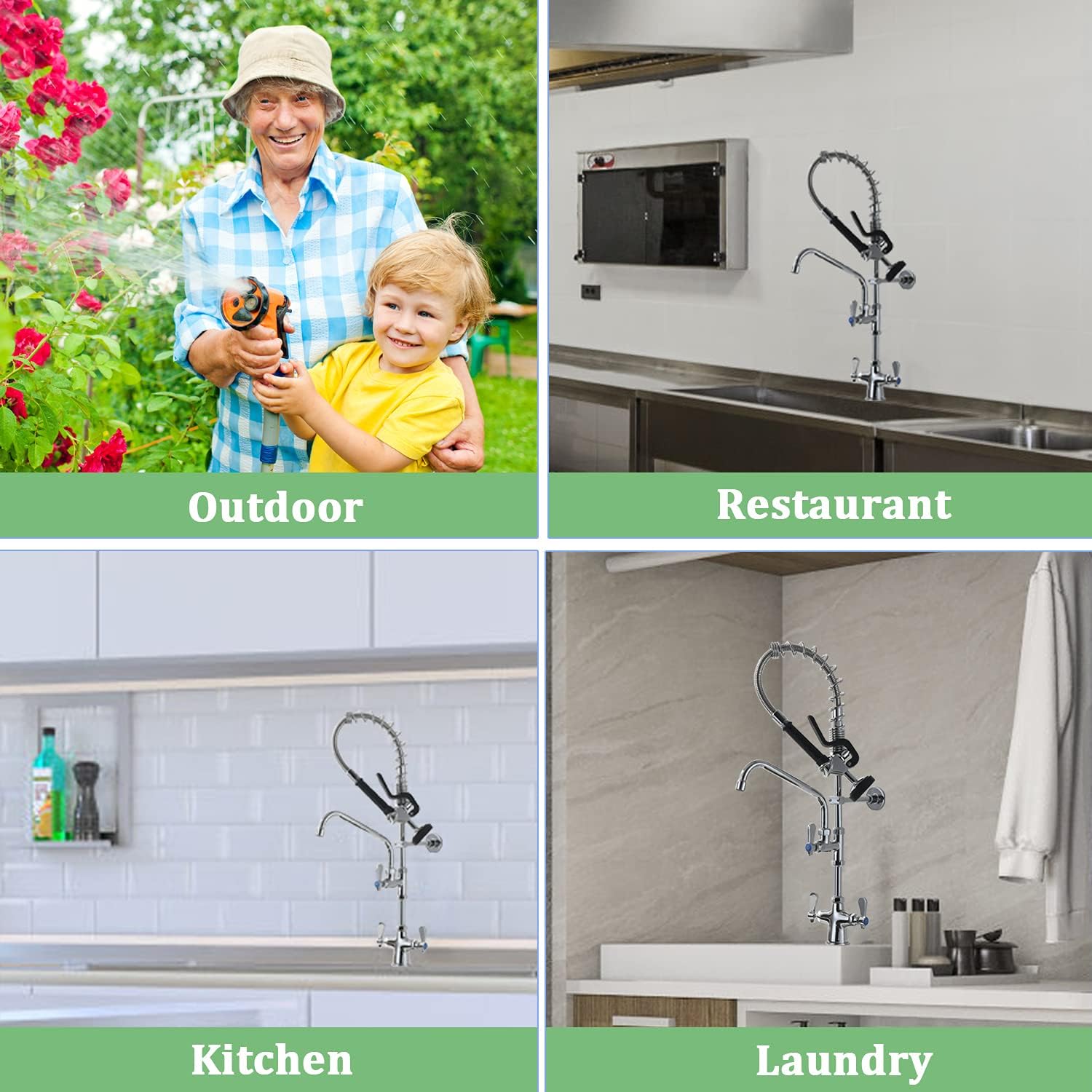 Appaso Commercial Faucet With Pre-Rinse Sprayer, 25'' Height Deck Mount Single Hole Polished Chrome Pull Down Compartment Sink Faucet With 10'' Swivel Spout For Restaurant Industrial 294Cp