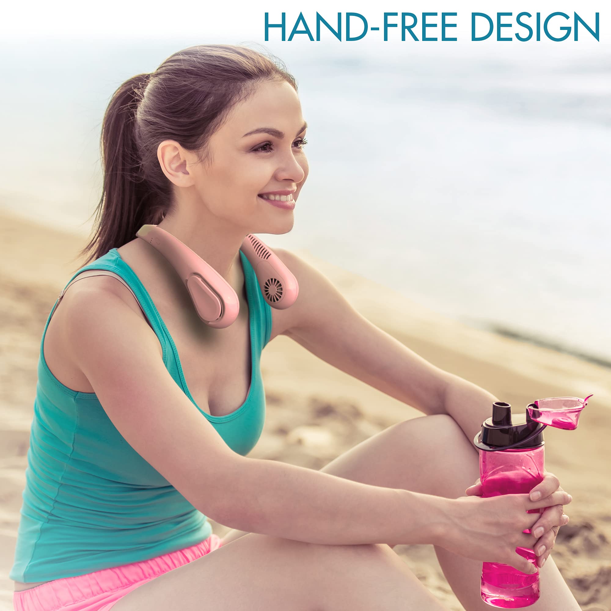 Comlife Bladeless Neck Fan, 5000Mah Rechargeable Battery Powered, Angle Adjustable, Hand-Free