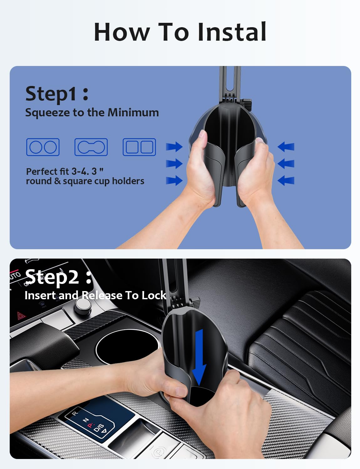 Tryone 2-In-1  Version Cup Phone Holder For Car: Car Cell Phones Cup Stand Expander With Height Adjustable Arm Fit For Truck  Suv  Automobile Compatible With Iphone & Samsung & Android Smartphones