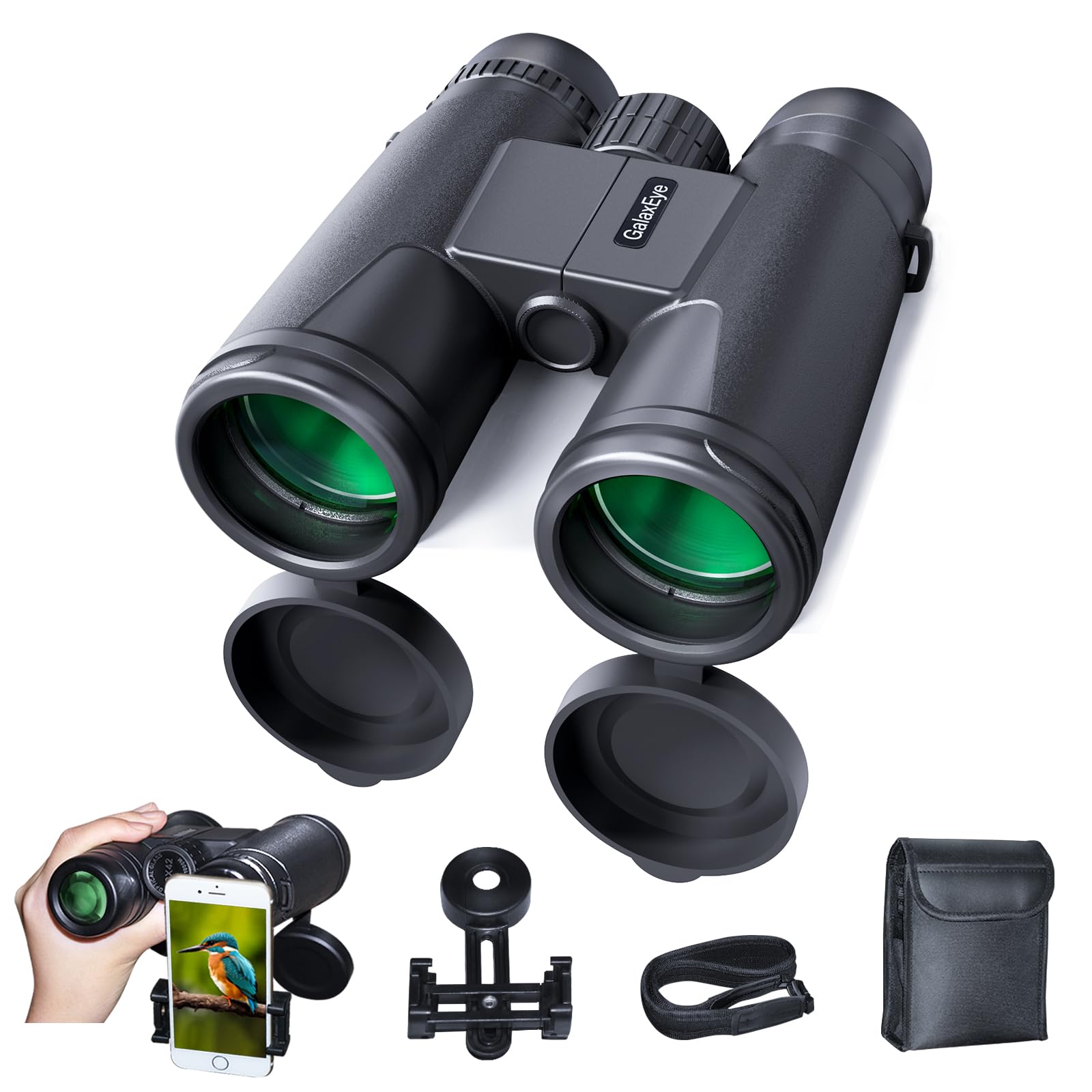 Galaxeye Binoculars For Adults 12X42 Compact With Phone Adapter Large View Easy Focus With Hd Bak4 Prism Fmc Lens For Bird Watching, Hunting, Stargazing, Cruise, Travel