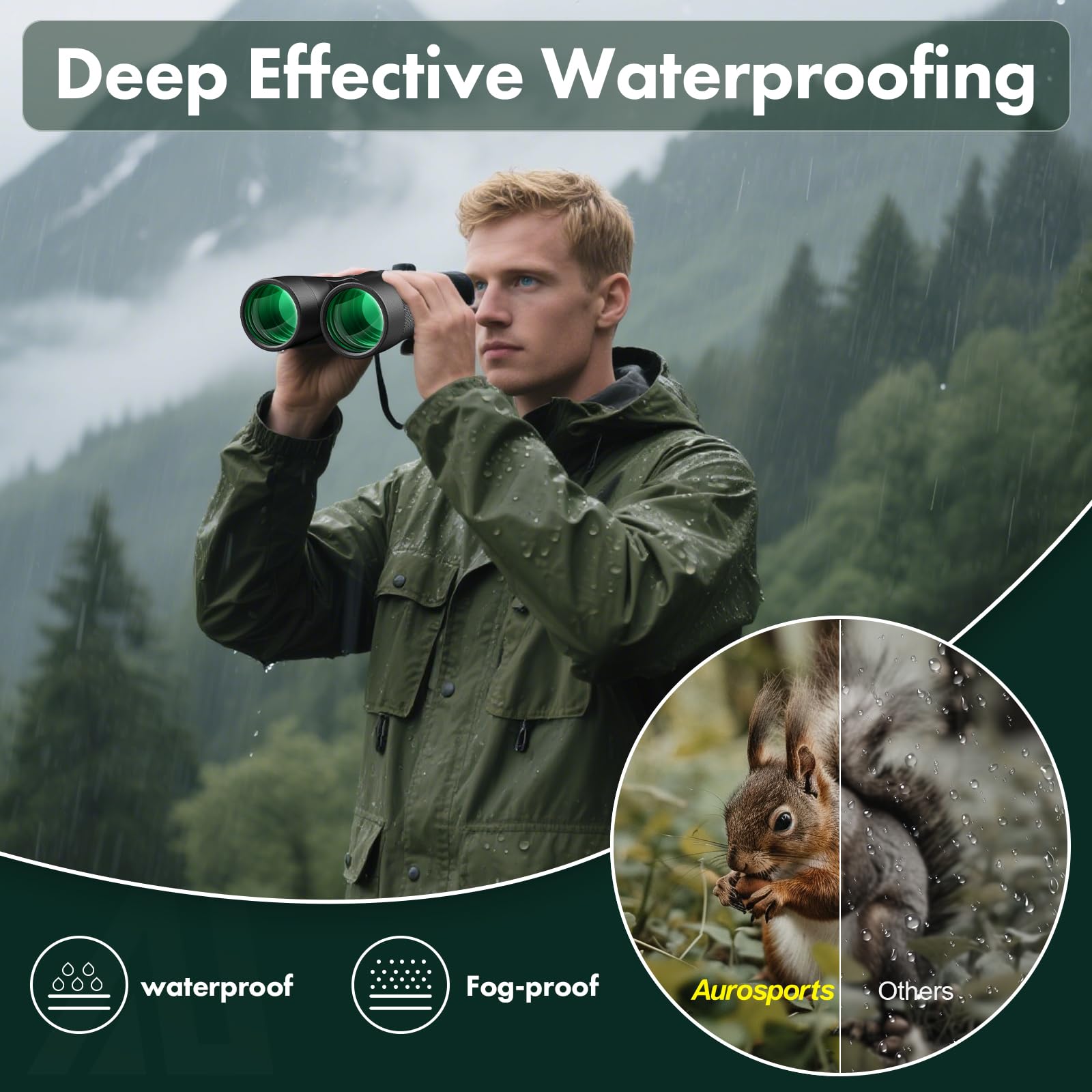 Aurosports 15X52 Binoculars For Adults High Powered: Waterproof Fogproof Shockproof Uhd Binoculars Easy Focus - Large View Travel With Clear Low Light Vision For Bird Watching Hiking Hunting Trip Black