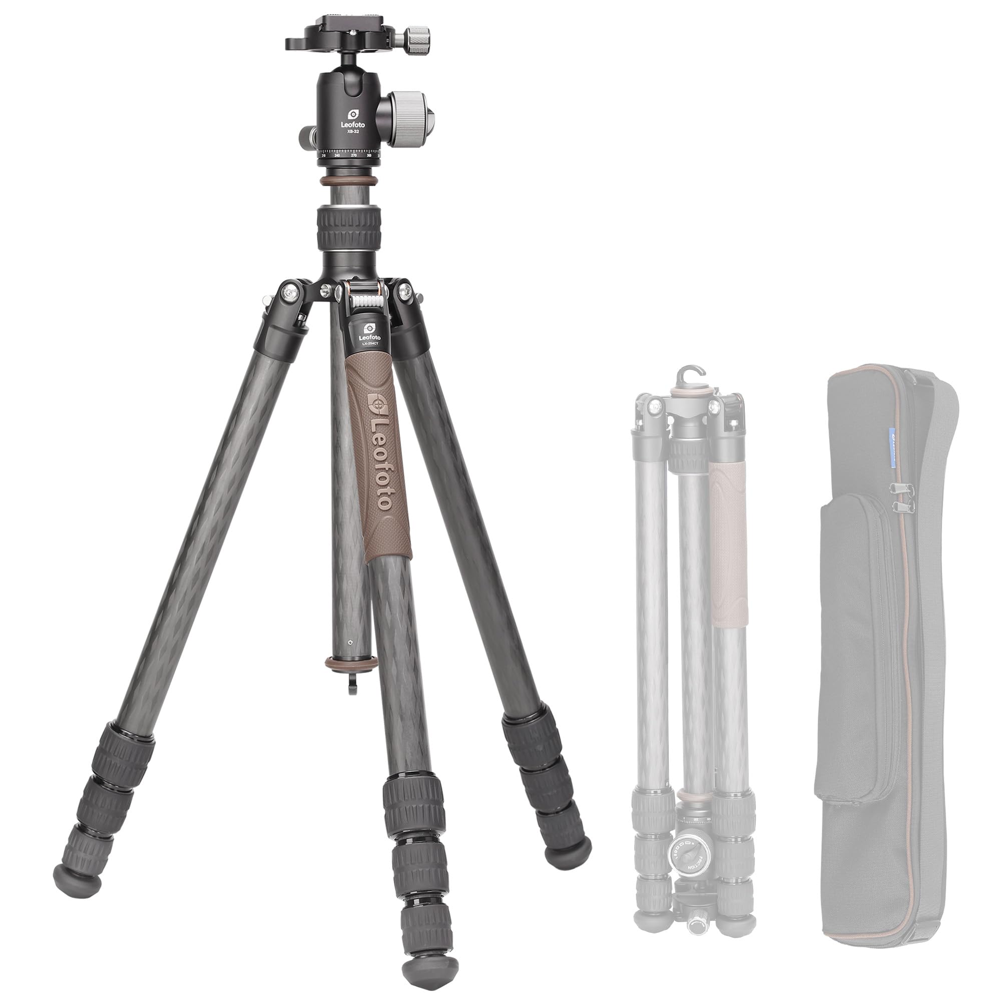 Leofoto Compact Carbon Fiber Travel Camera Tripod With Ball Head, Reverse Folding Design, Maxload 8Kg, Folded Height 450Mm (Lx-254Ct+Xb-32)