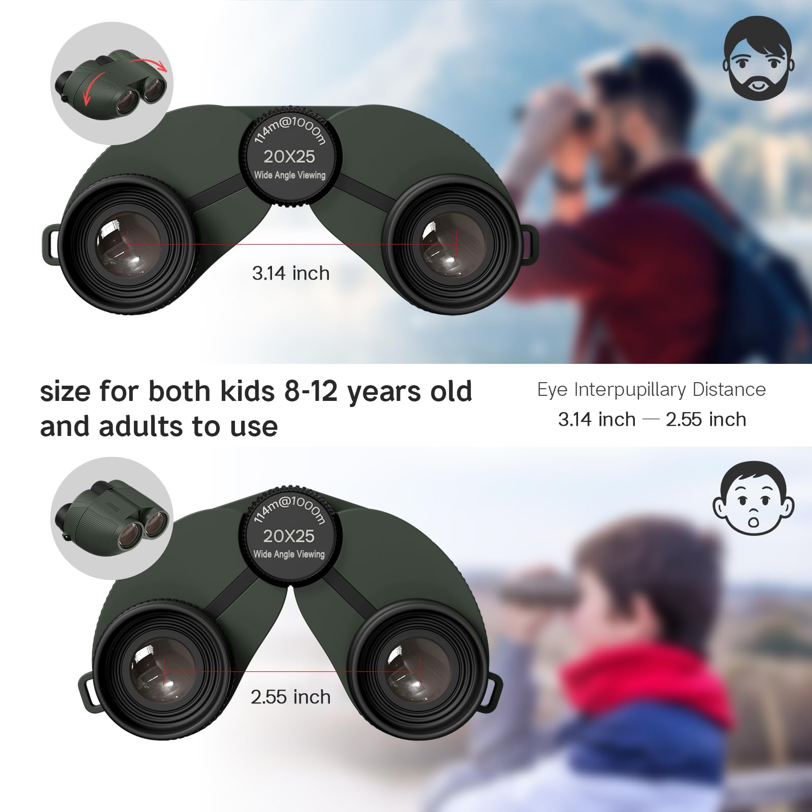 Awvlvwa 20X25 Compact Binoculars For Adults & Kids – High-Powered, Wide Eyepiece, Waterproof Binoculars With Low Light Vision – Perfect For Bird Watching, Outdoor Hunting, And Sightseeing (Green)