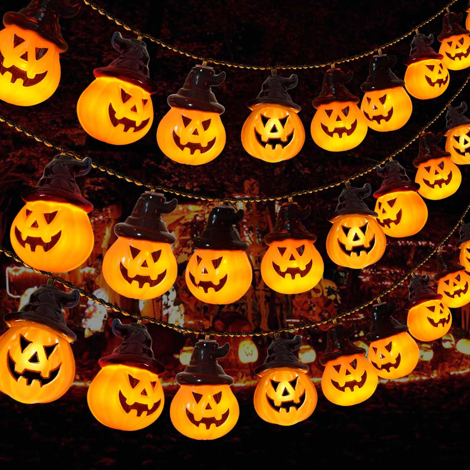 Abkshine Solar Pumpkin Lights - Spooky String Lights For Outdoor Halloween Decor, Porch, Camper, Tree