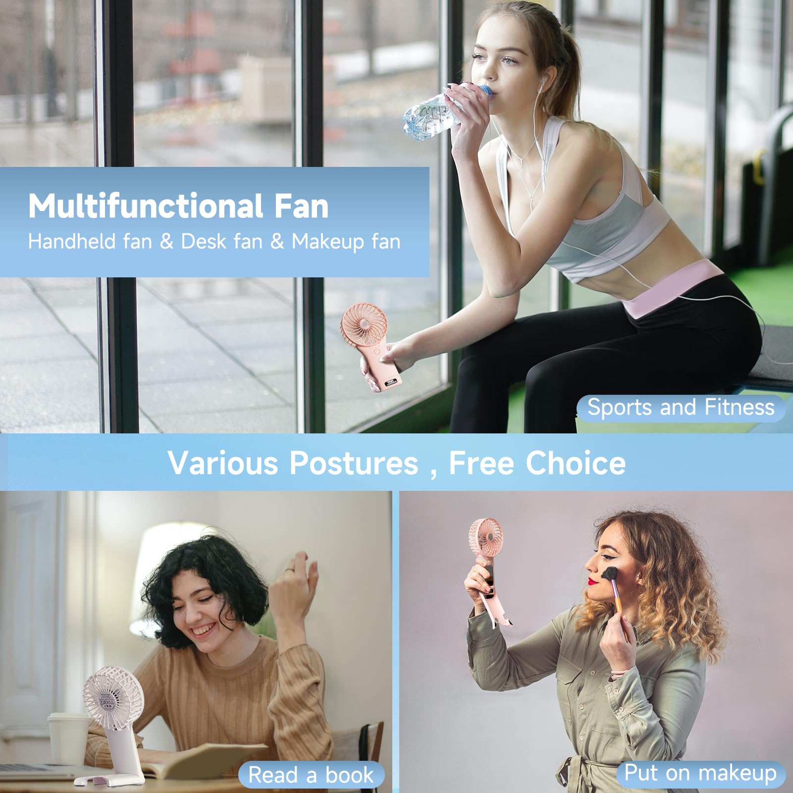 Qqt Mini Handheld Fan,4 Speed Adjustable Portable Battery Operated Fans,Usb Rechargeable Desk Fan