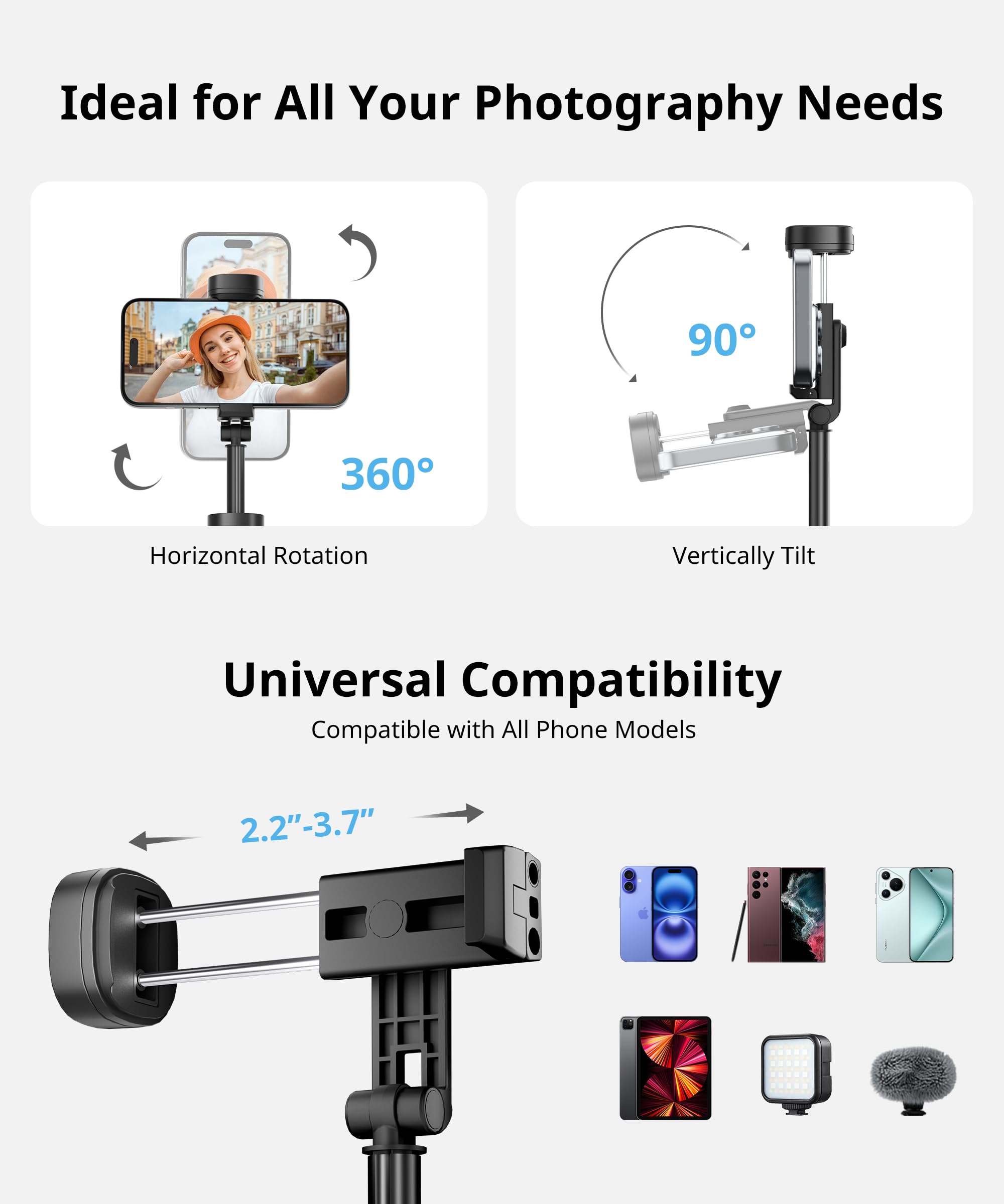 Fuloview 60'' Selfie Stick Tripod,Tripod For Iphone Wireless Remote For Selfies,Group Photograph,Video Recording. Phone Stand Compatible With Iphone Android Phone,Camera