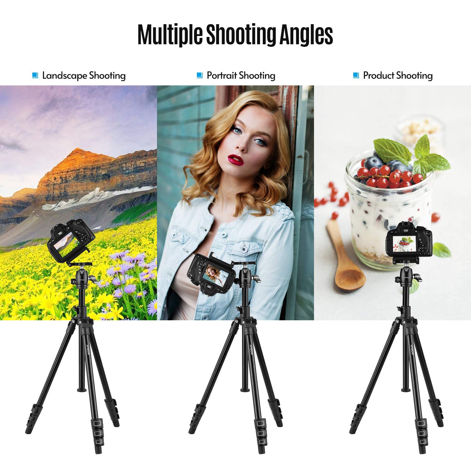 Andoer Camera Tripod Horizontal Mount Professional Travel Tripod With 360 Degree Panorama Ball Head Phone Holder Remote Control For Dslr Cameras Smartphones Compatible With Canon Nikon Sony