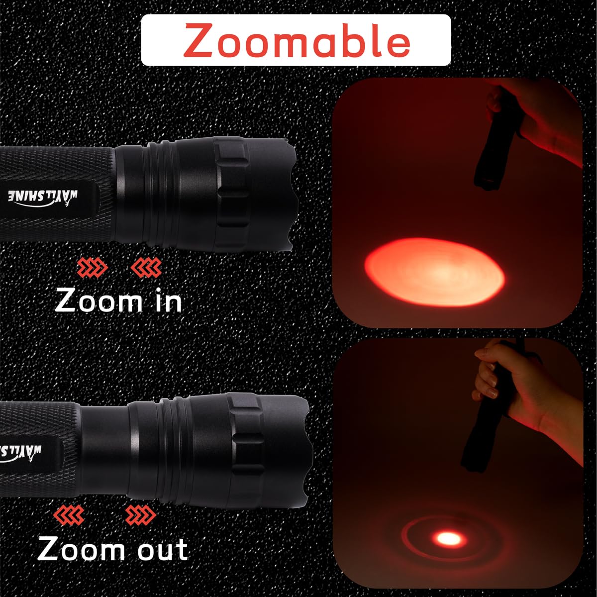 Wayllshine Stepless Dimming Red Light Flashlight, 620Nm-630Nm High Purity, Adjustable Brightness And Focus For Night Observation, Astronomy, Aviation