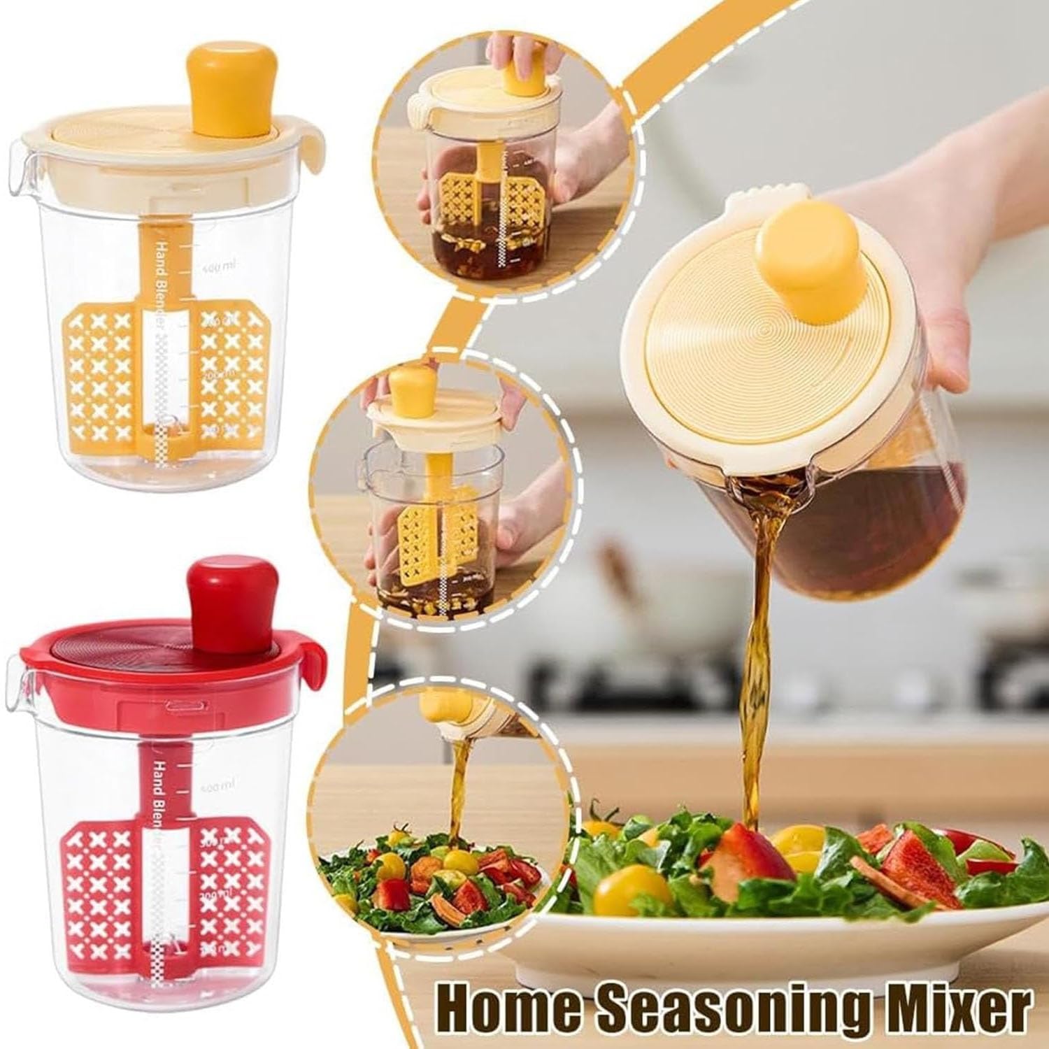 Beifengh Manual Egg Mixing Cup With Scale, Hand Blender, Salad Dressing Mixer Household Seasoning Mixer Hand Blender, Garlic Soy Sauce Mixing, Diy Homemade Dipping Sauce Kitchen Manual Mixing Tool(Red2)