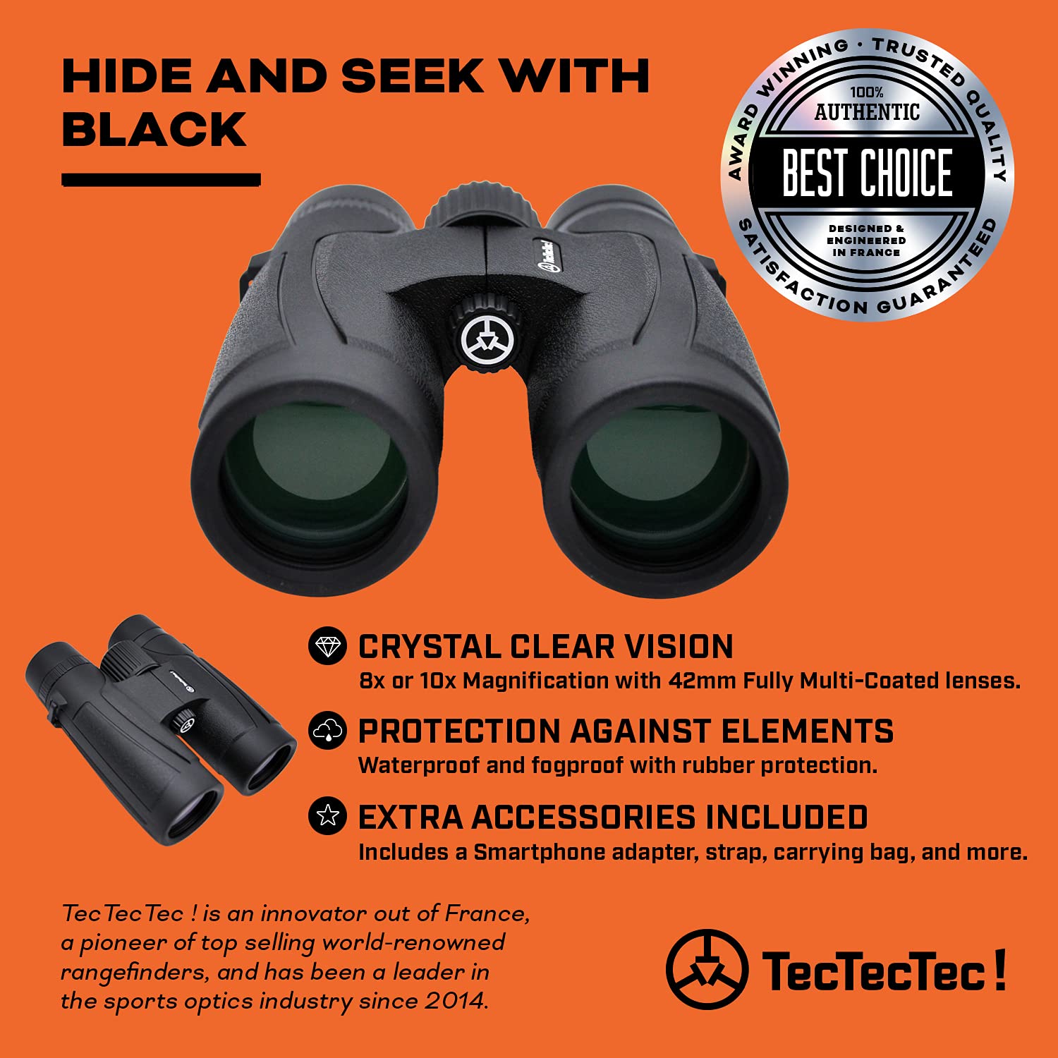 Tectectec Bpro Wild 8X42 Hunting Binoculars With Phone Mount Strap Carrying Bag For Travel Sports, And Watching Bird, Wildlife Scenery - Black