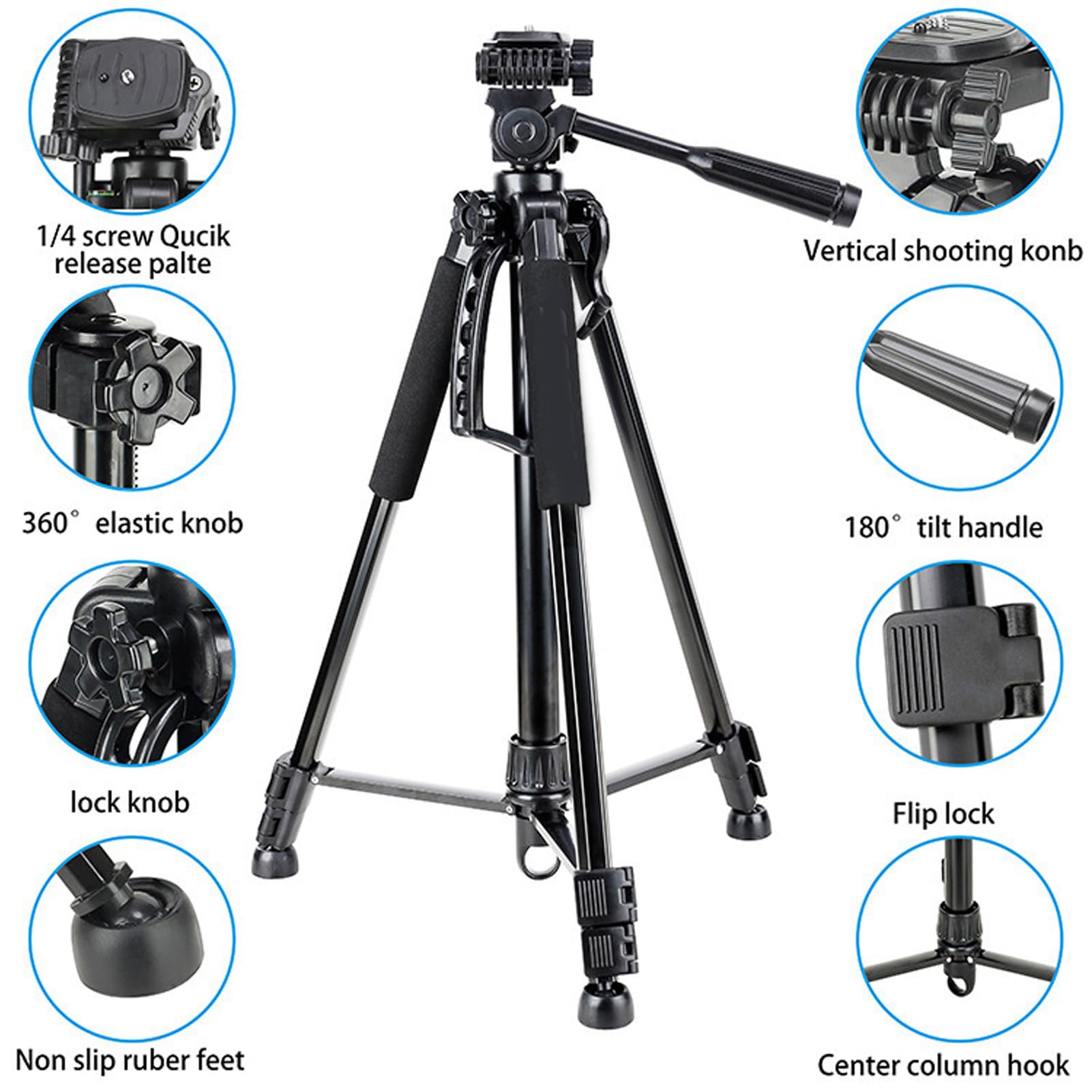 Akozon Camera Tripod Cell Phone Tripod Extendable Stand For Live Stream Makeup For Cameras Cell Phones