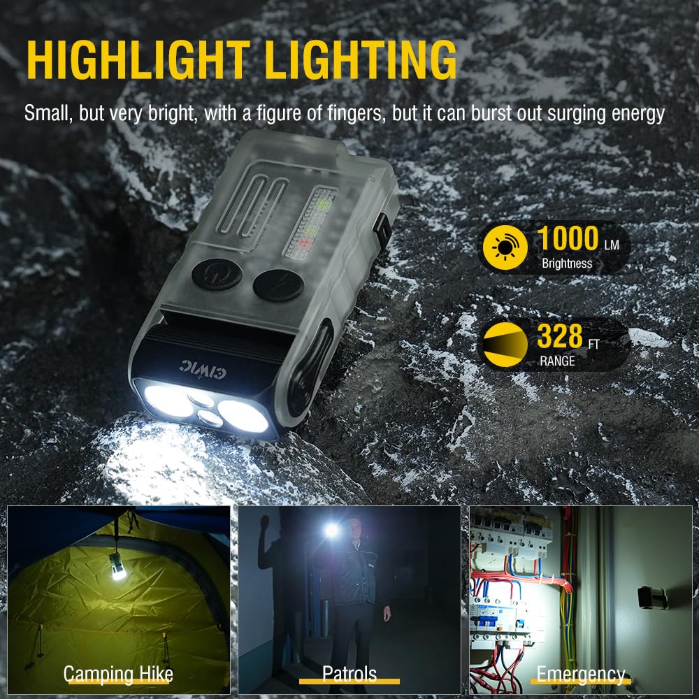 Ciwic V20 Compact Edc Flashlight, Color Cob Lamp, 1000Lm Bright Light, With Clip, Magnetic, Ip67 Waterproof, 180° Head Rotation, 14 Modes, Usb C Charging, Mini Led Pocket Keychain Light (White)