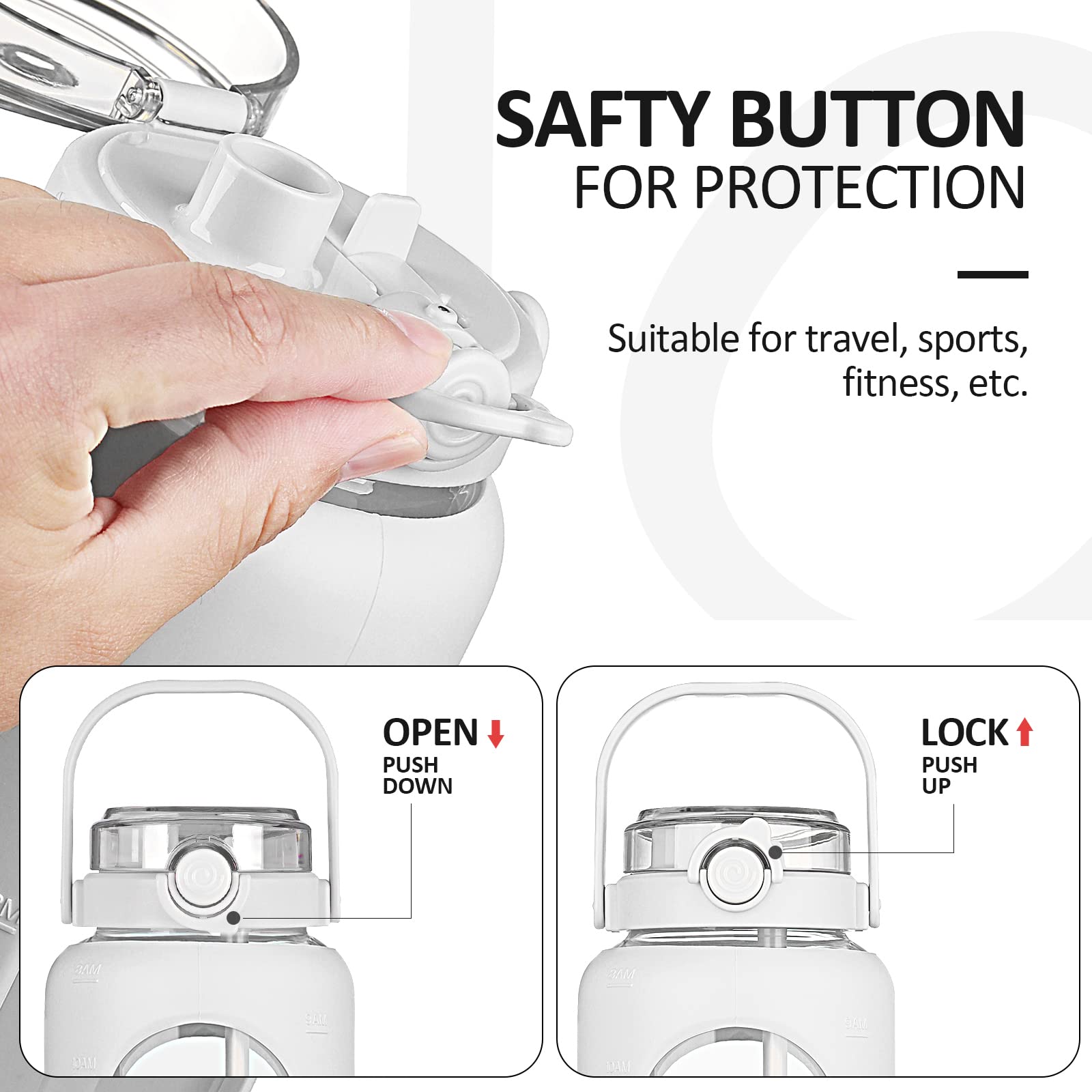 Bluego 64Oz Glass Water Bottles With Straw Time Marker Half Gallon Large Motivational Water Bottle