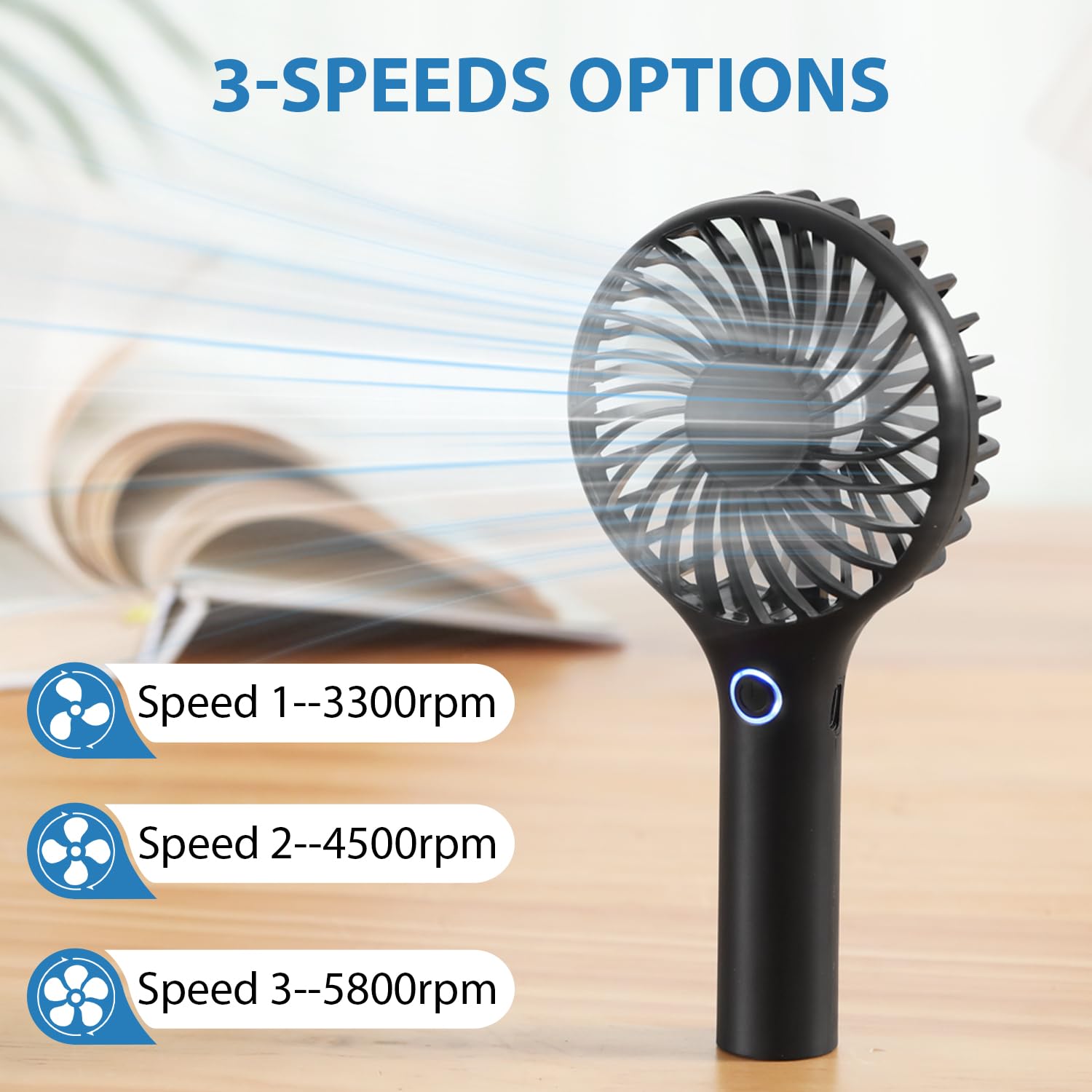 Rjvw Handheld Fan, 3 Speeds Mini Portable Fan, Rechargeable Powerful Hand Fan, Battery Powered Small
