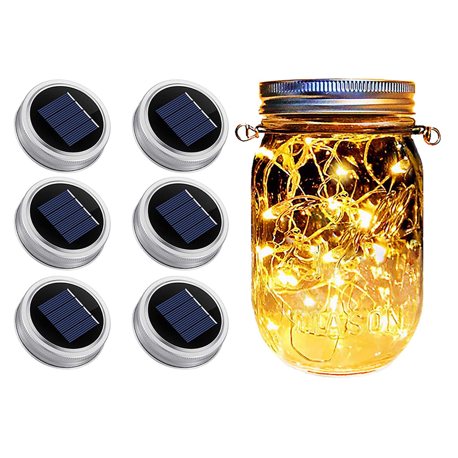 Dracarys Mason Jar Solar Lights Lids,6 Pack 20 Led Bulbs Solar String Lights (No Jars&Hanger), Garden Shed Windows Decor Lanterns Fairy Lights Outdoor