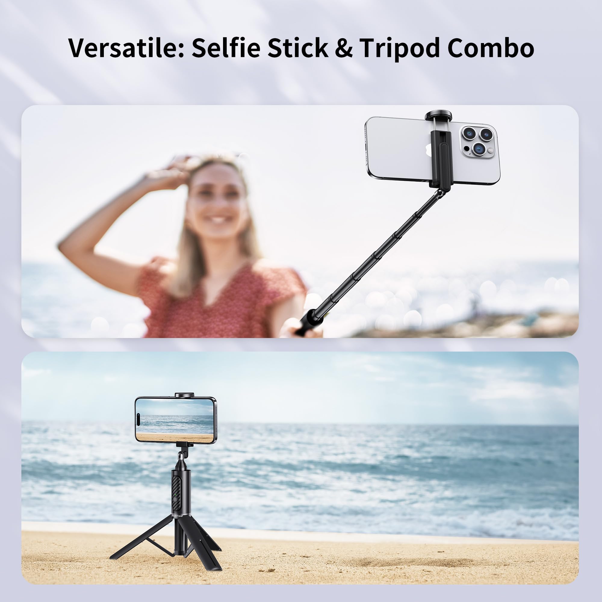Atumtek Selfie Stick Tripod, Extendable 3 In 1 Aluminum Bluetooth Selfie Stick With Wireless Remote And Tripod Stand For Iphone 16/15/14/13/12/11 Pro Max/Xs Max/Xs/Xr/X/8/7, Samsung Smartphones Black