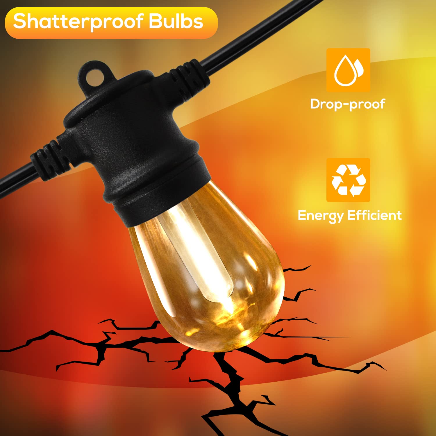 Fmart Solar Outdoor String Lights, 100Ft Solar Light Commercial Grade Waterproof Heavy Duty Outdoor Hanging Lights With 30 Led Shatterproof Bulbs Camping Garden Decorative Lights Warm White